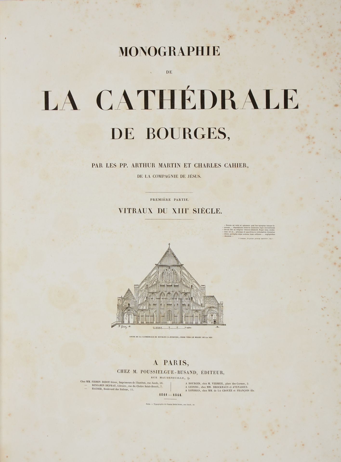 CAHIER, Charles - MARTIN, Arthur. Monographie der Kathedrale von Bourges. Erster&hellip;