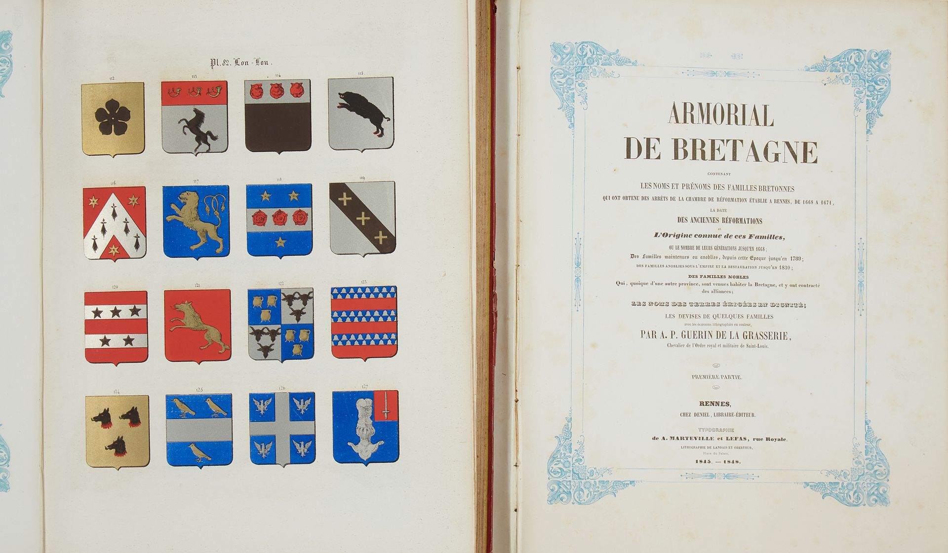 GUERIN DE LA GRASSERIE, A. P. Wappen der Bretagne mit den Namen und Nachnamen de&hellip;