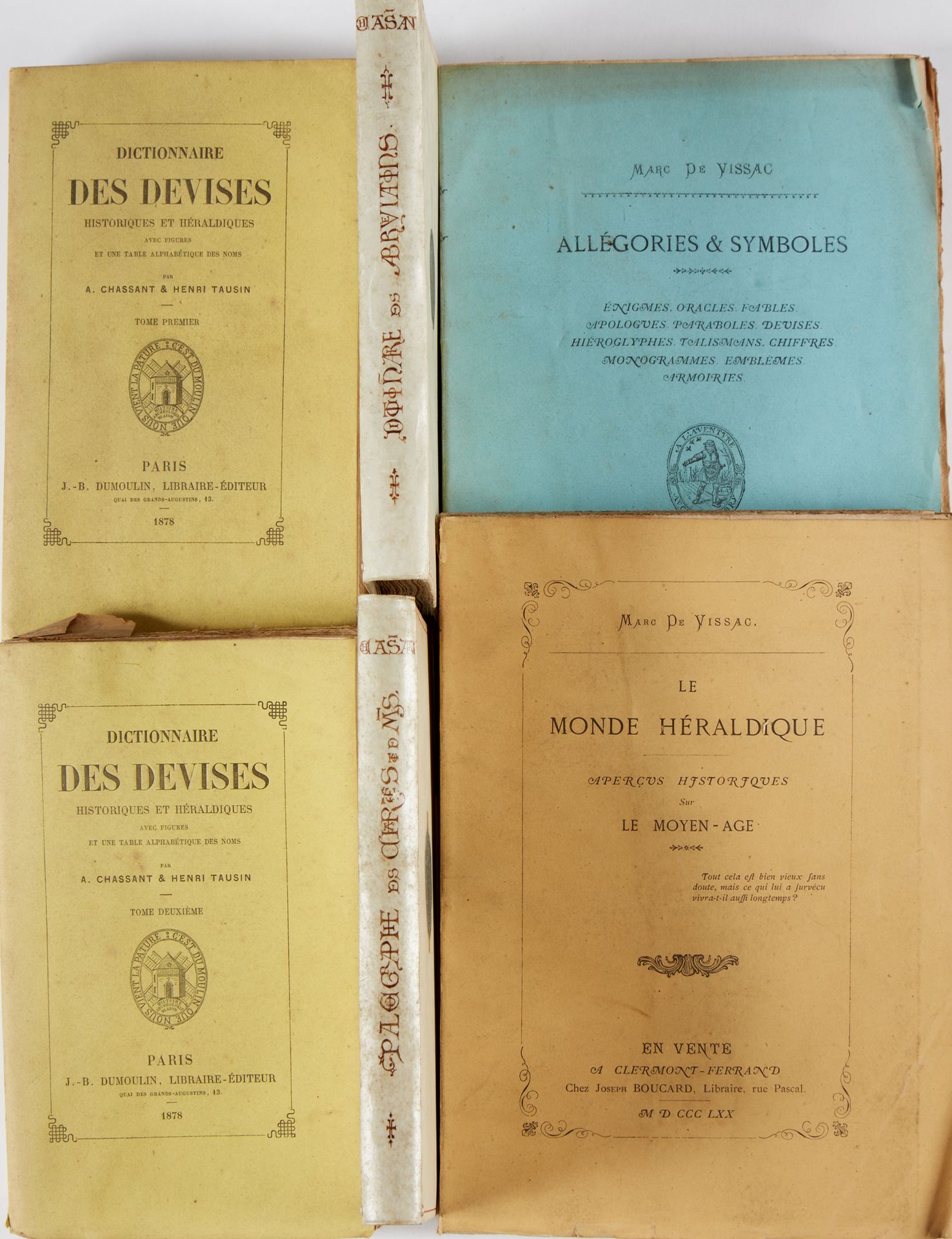 CHASSANT & TAUSIN. 历史和纹章格言词典[...]。巴黎，J. B. Dumoulin，1878年，2卷，12页。平装书，印刷封面。
，没有补充&hellip;