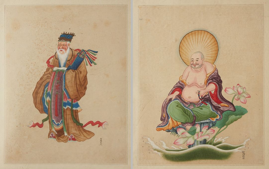 CHINE 神灵肖像。
水彩画签名。
19世纪广州。