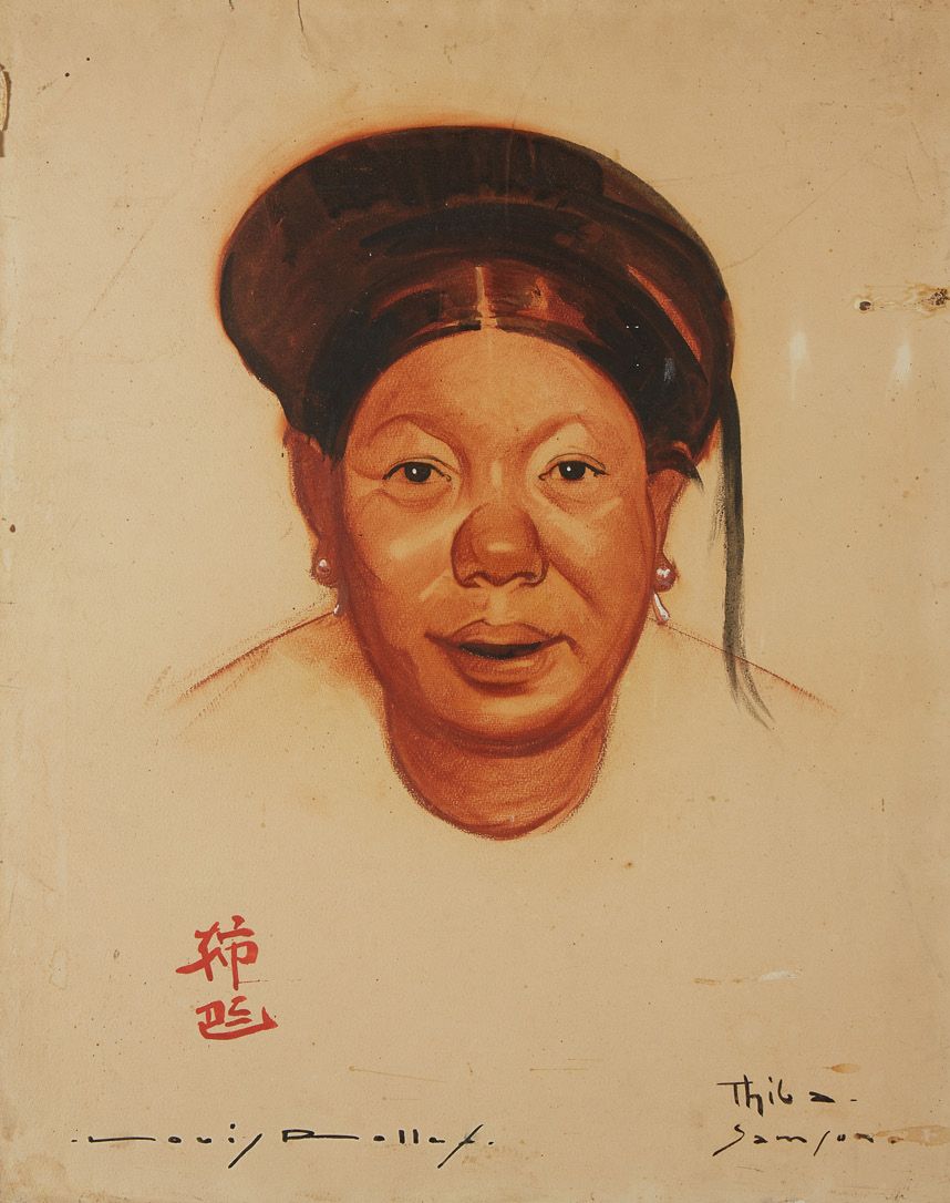 INDOCHINE Portrait of a woman with a hat
Drawing signed and annotated.