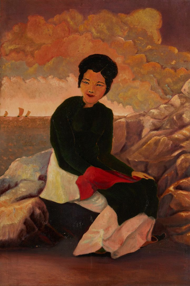 INDOCHINE 坐在岩石上的女人
布面油画