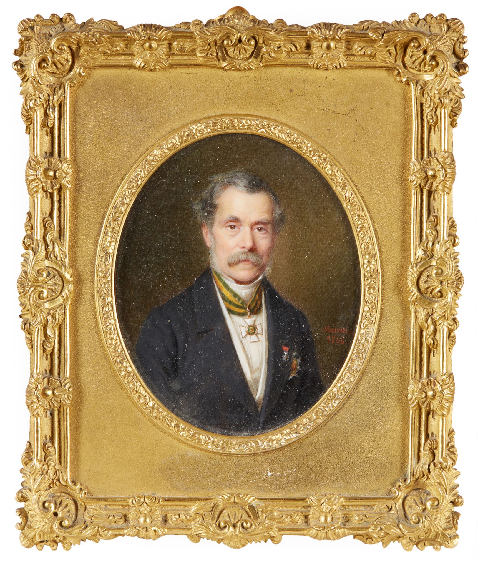 FRANÇOIS MEURET (NANTES 1800 - BEAUMONT LE ROGER 1887) 佩戴卢森堡橡树皇冠勋章和荣誉军团勋章的男子肖像
象&hellip;