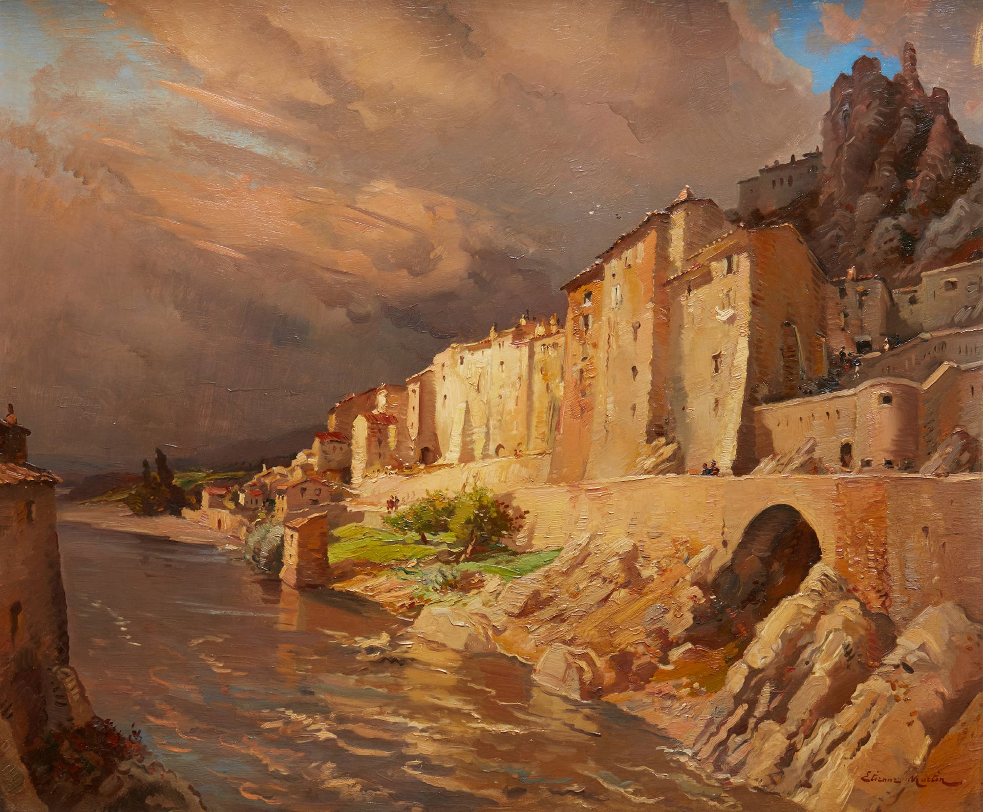 Étienne Philippe MARTIN (1856/58-1945) 1904年左右在Sisteron的Durane。
右下角有签名的油画。
尺寸：53&hellip;