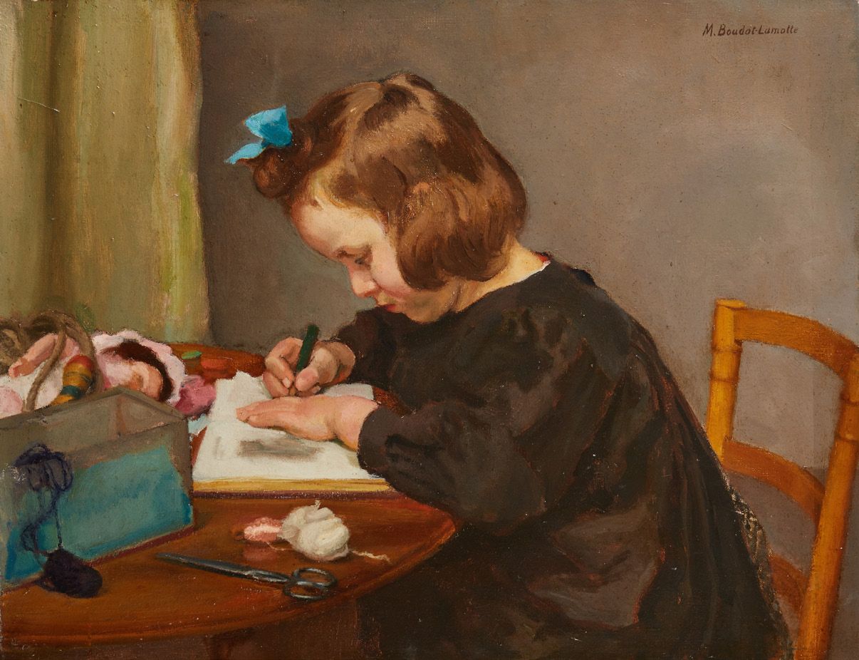 Maurice BOUDOT-LAMOTTE (1878-1958) Fillette à l'écriture
Huile sur toile, signée&hellip;