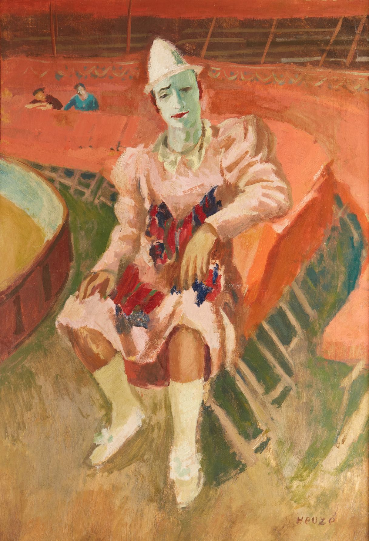 Edmond Amédée HEUZÉ (1884-1967) Clown seduto
Olio su pannello
108 x 77 cm