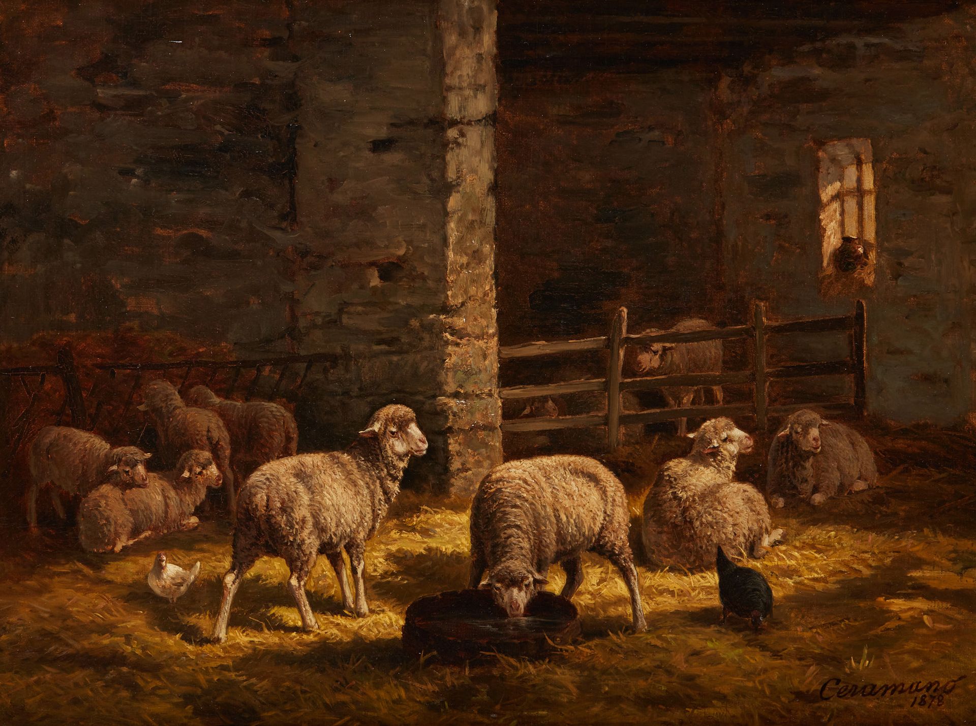 Charles Ferdinand CERAMANO (1829-1909) Moutons dans la bergerie
Huile sur toile,&hellip;