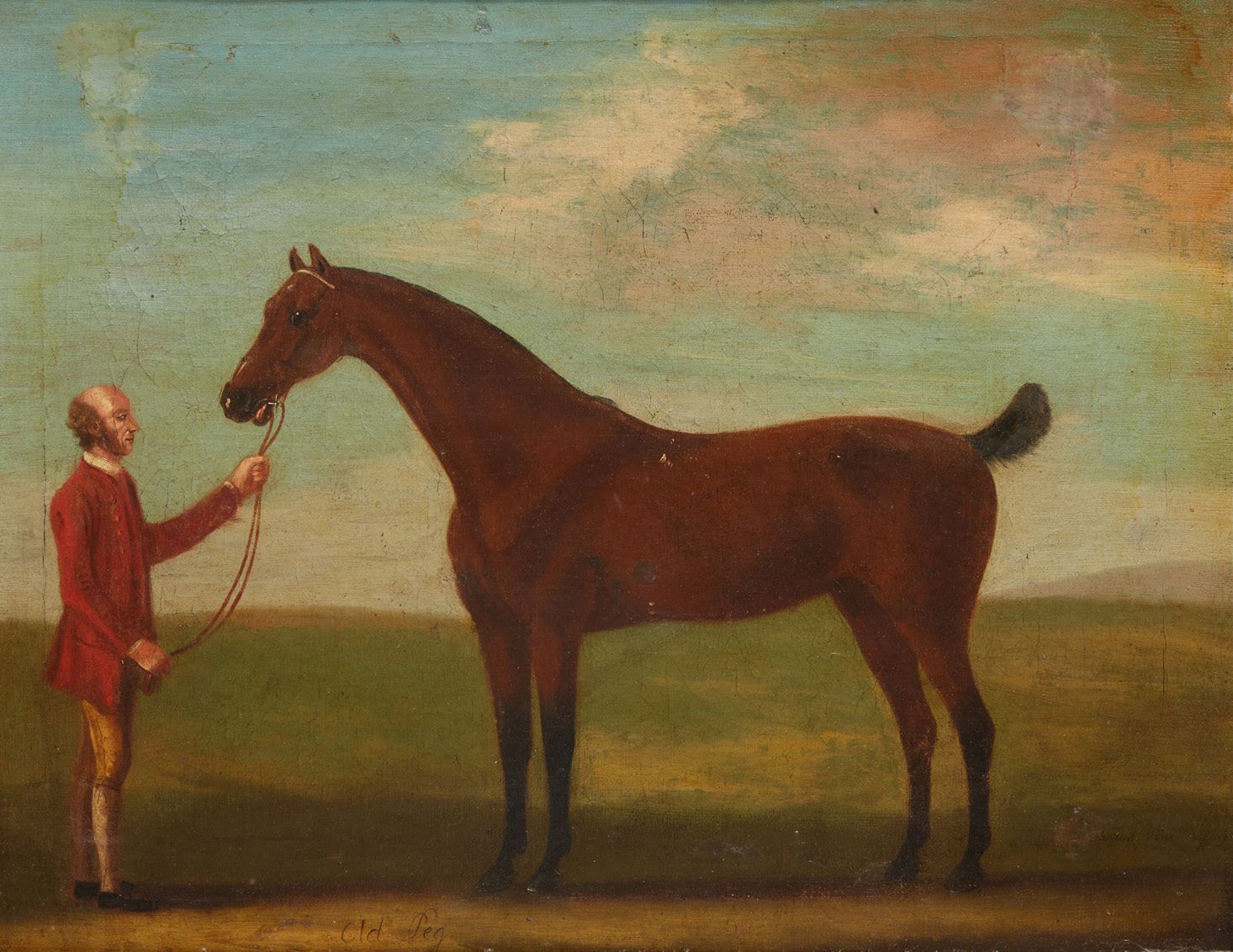 ECOLE ANGLAISE DU XIXe SIÈCLE 马匹Old Peg与骑手的肖像
在其原始帆布上
左下角刻有Old Peg
45 x 57 cm