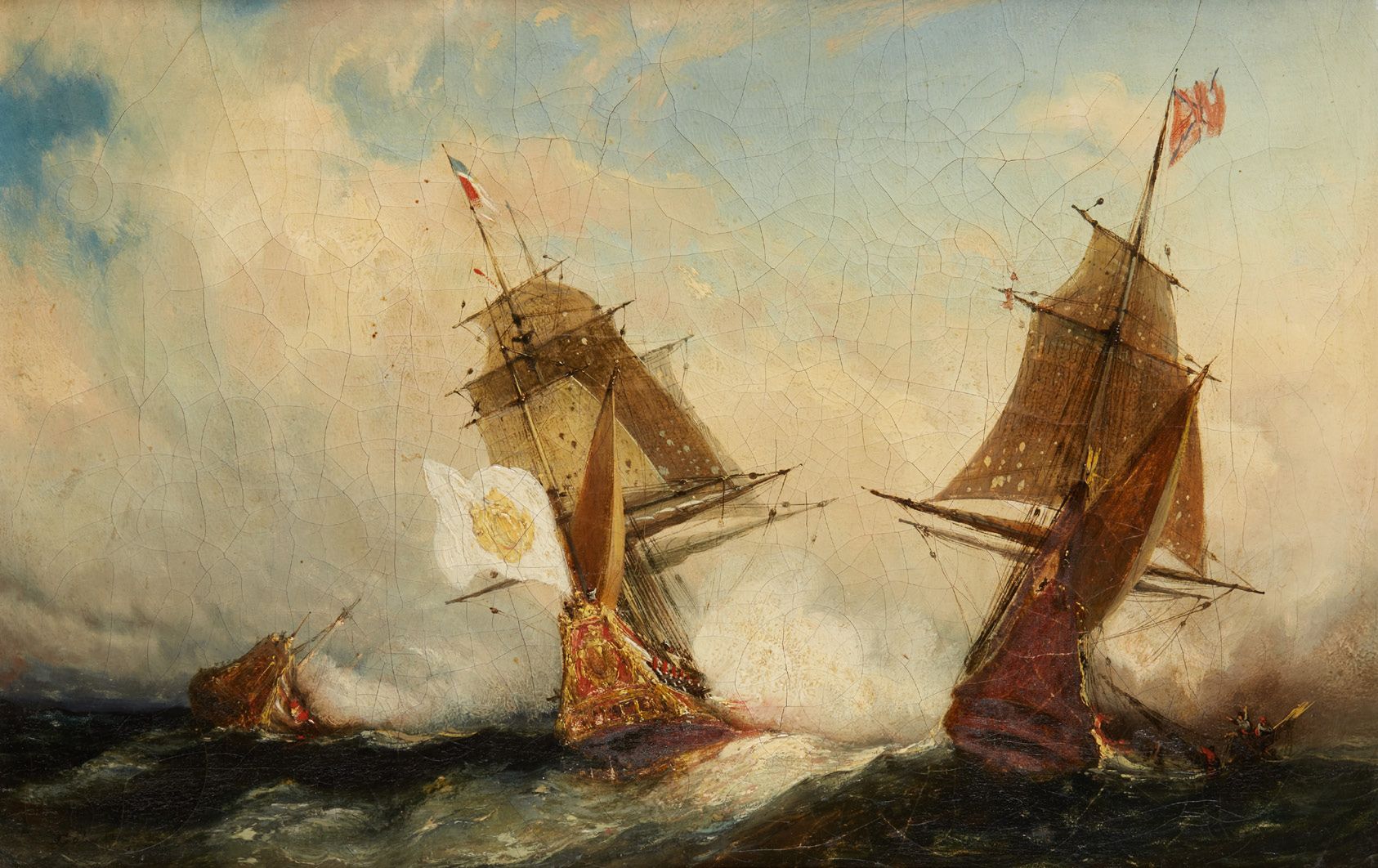 École Française du XIXe siècle Battaglia navale
Sulla sua tela originale
Firma i&hellip;