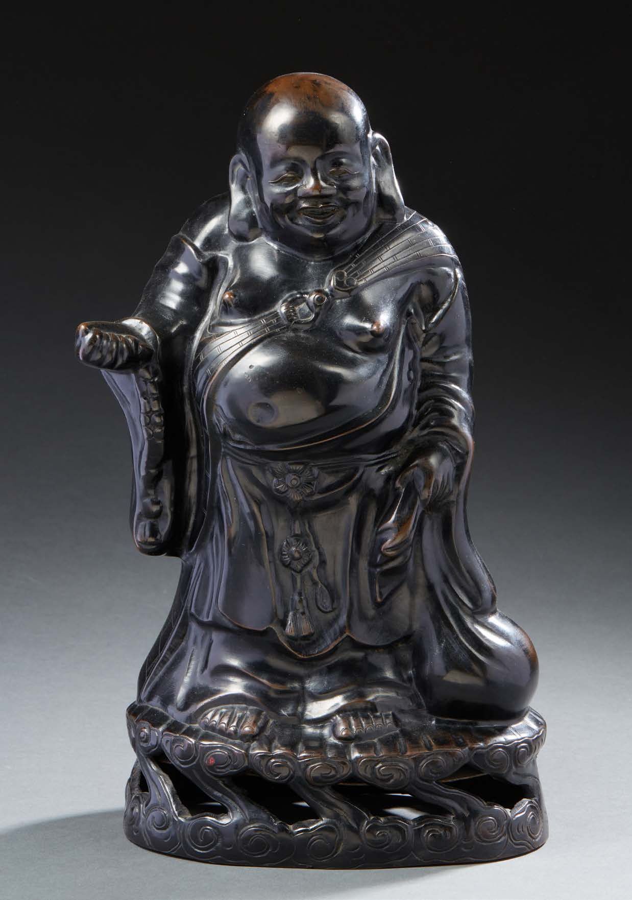 CHINE Buddha in brown patina bronze standing on a base of clouds 20th century H &hellip;