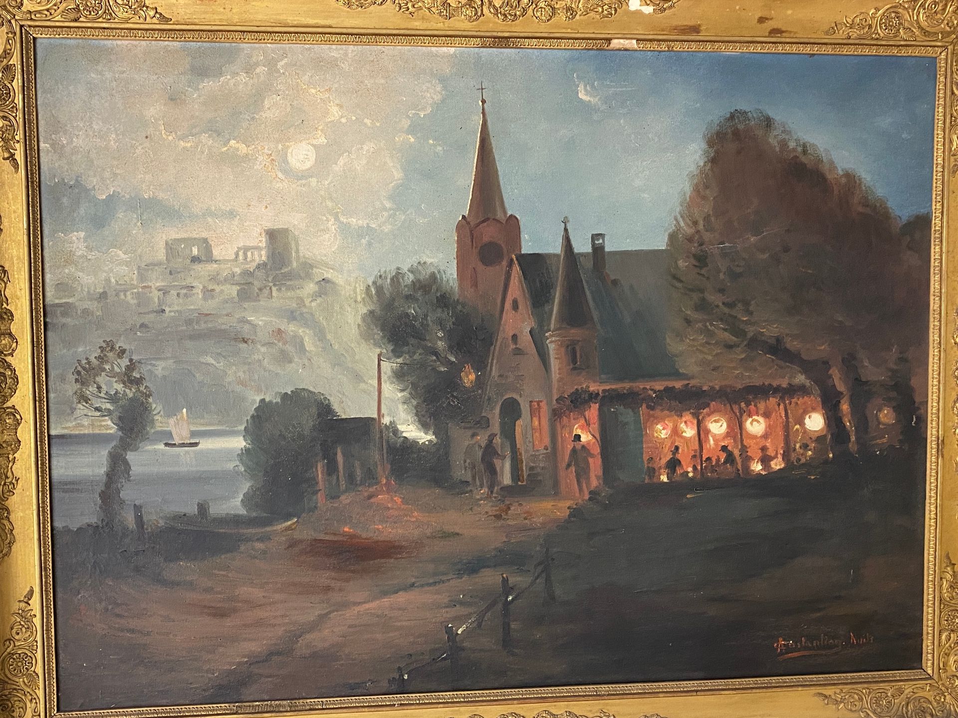 Null 20世纪初的学校

动画夜景

布面油画，右下方有签名。

尺寸：74,5 x 102厘米