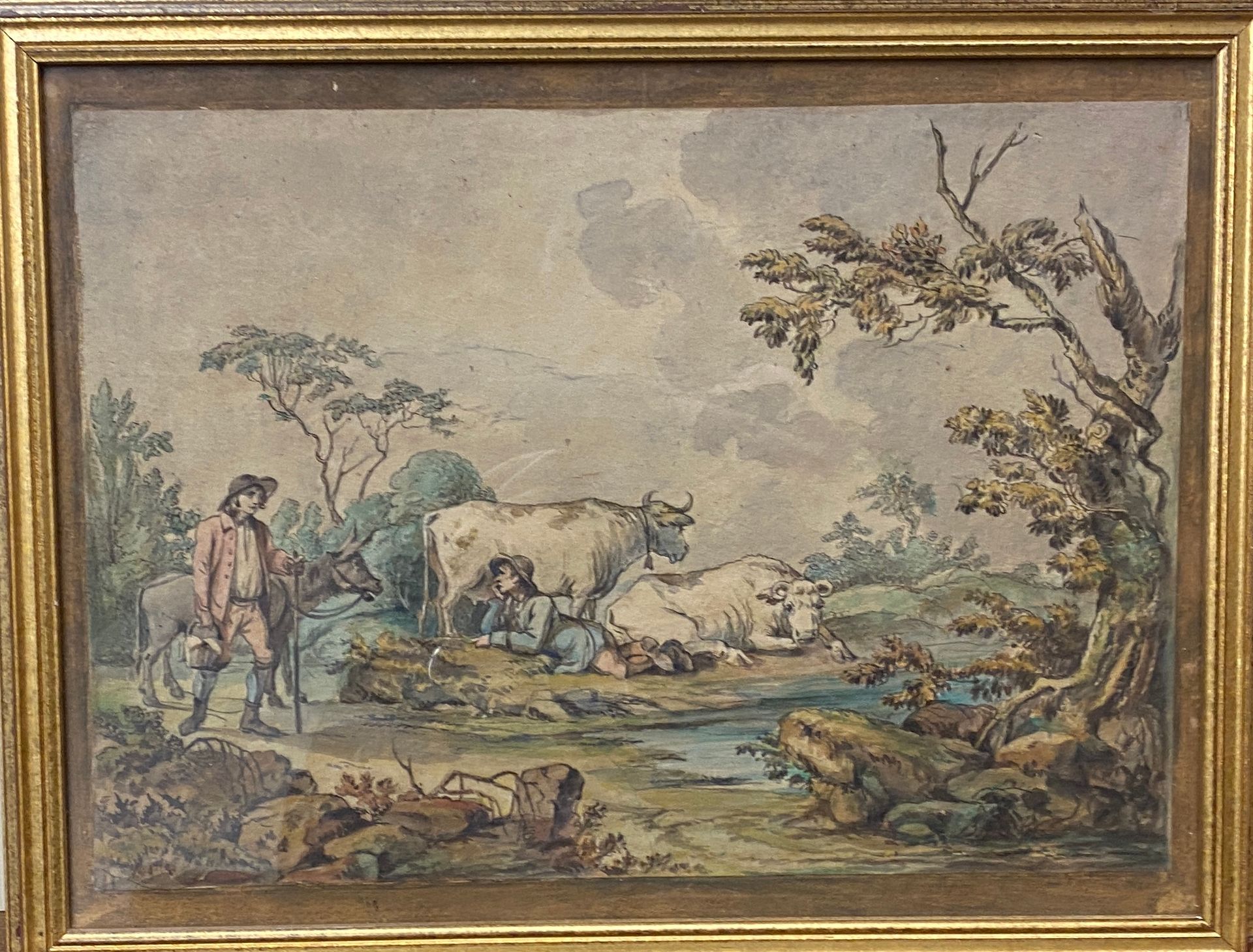 Null 18世纪的法国学校

农民和奶牛

纸上铅笔、墨水和水彩画

尺寸：21,5x30厘米