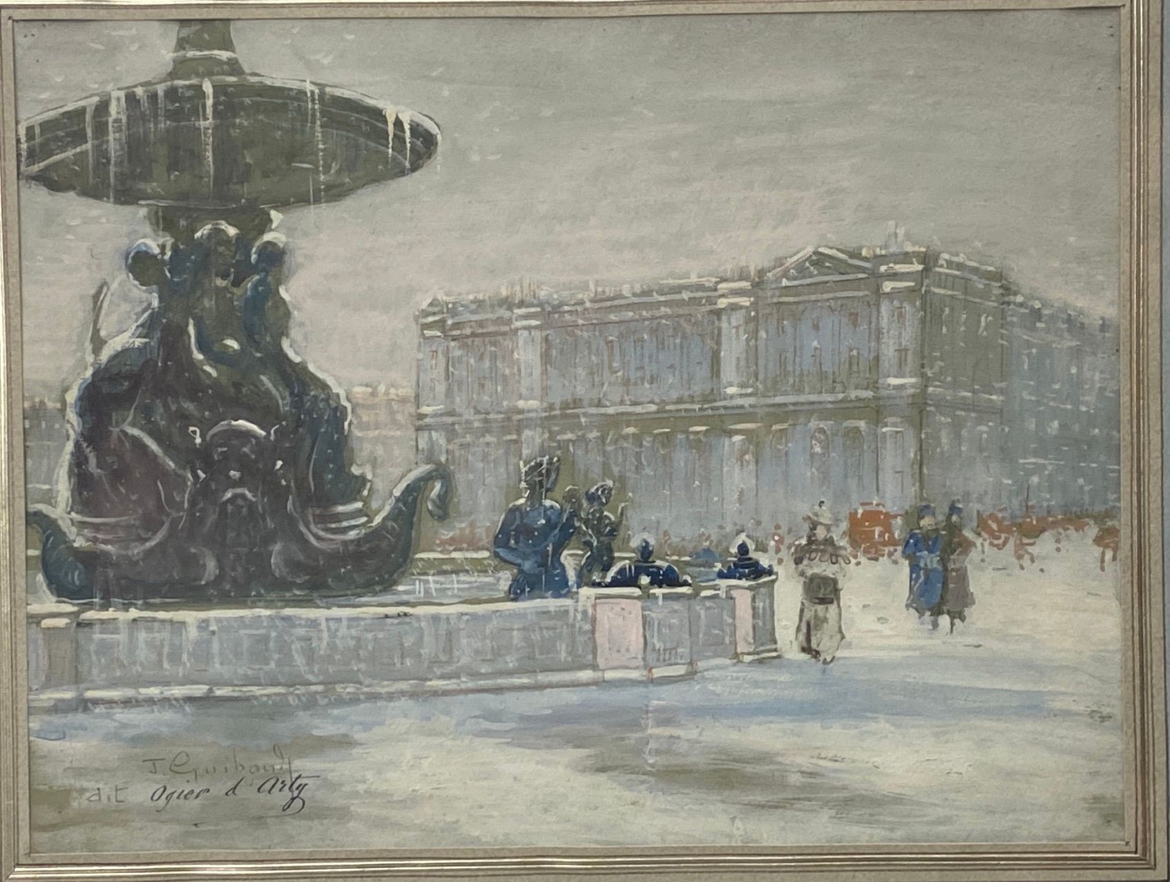 Null Ogier d'Arty (20世纪)

雪中的协和广场

纸上混合媒体，左下角签名

尺寸：24 x 30,5厘米