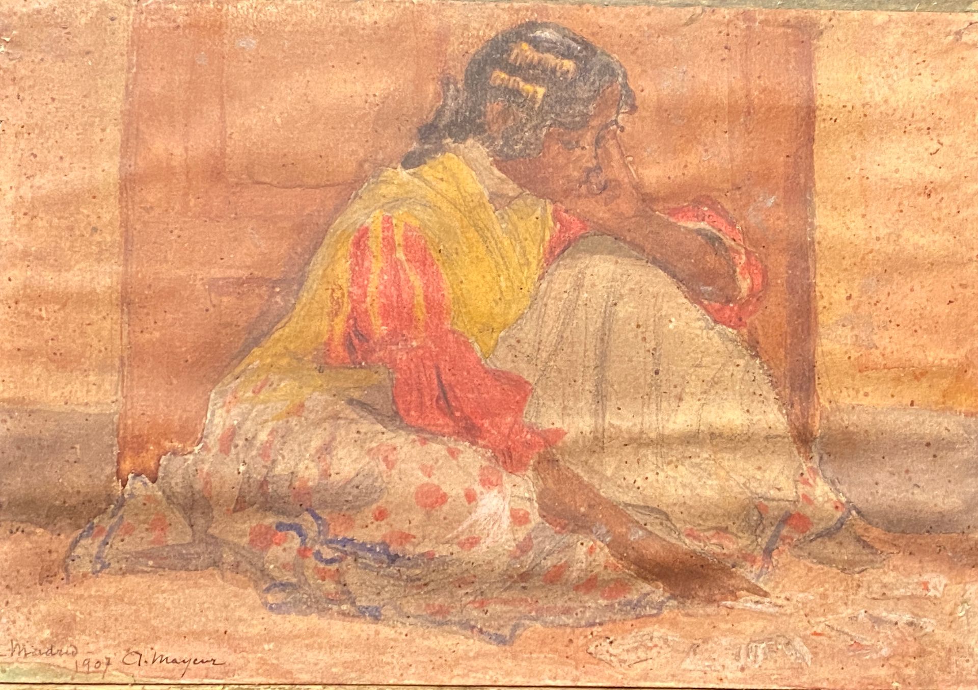 Null A.马约尔

坐着的年轻女孩

纸上水粉和水彩，贴在面板上，左下角有签名，位于马德里，日期是1907年。

尺寸：17,5 x 25厘米（稍有缺失，纸&hellip;