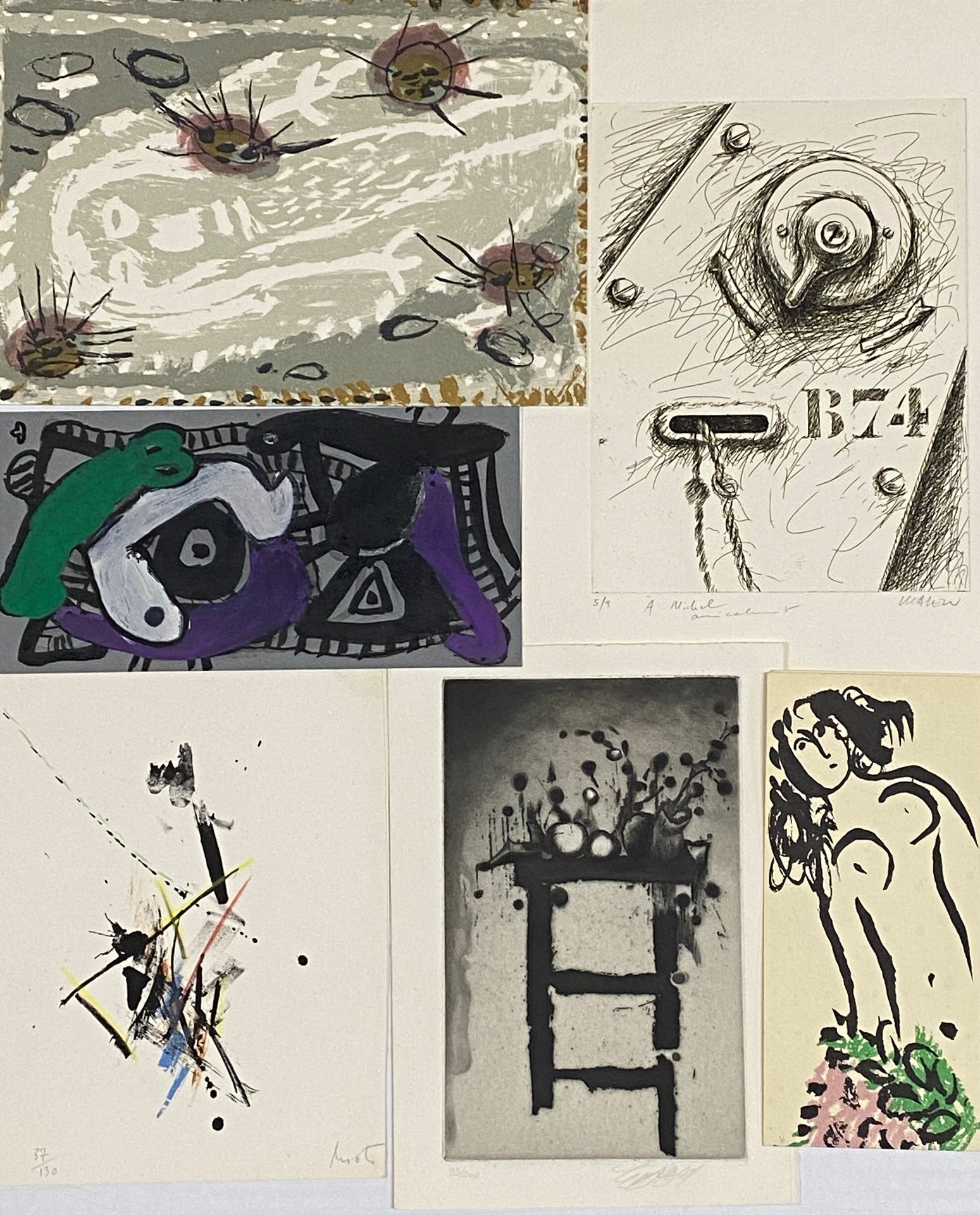 Ensemble de cartons d'invitation lithographiés d'après Chagall, Delprat, Thiburs&hellip;