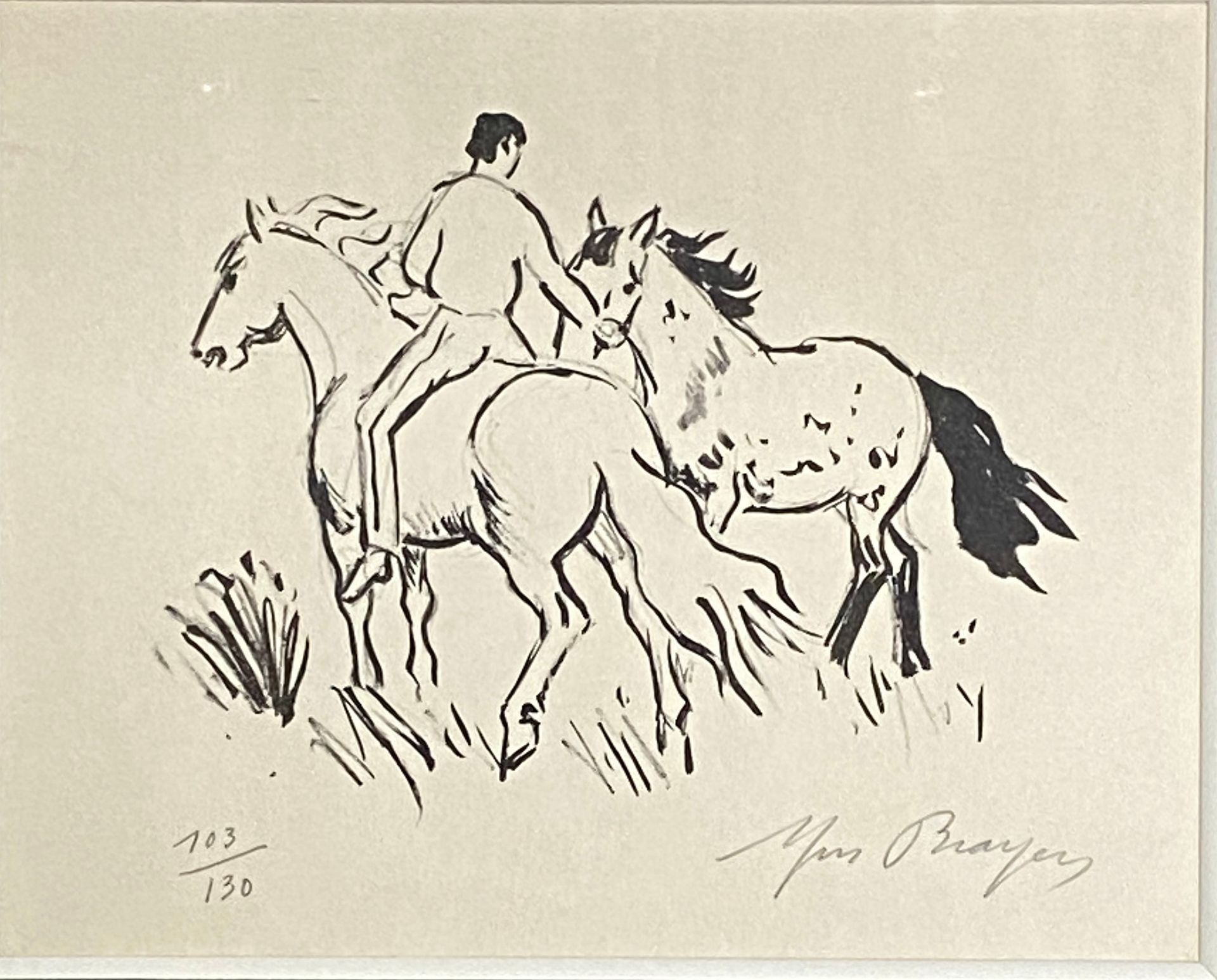 Null YVES BRAYER

骑手

黑色石版画，右面有签名eb，编号为103/130。

尺寸：19 x 23厘米