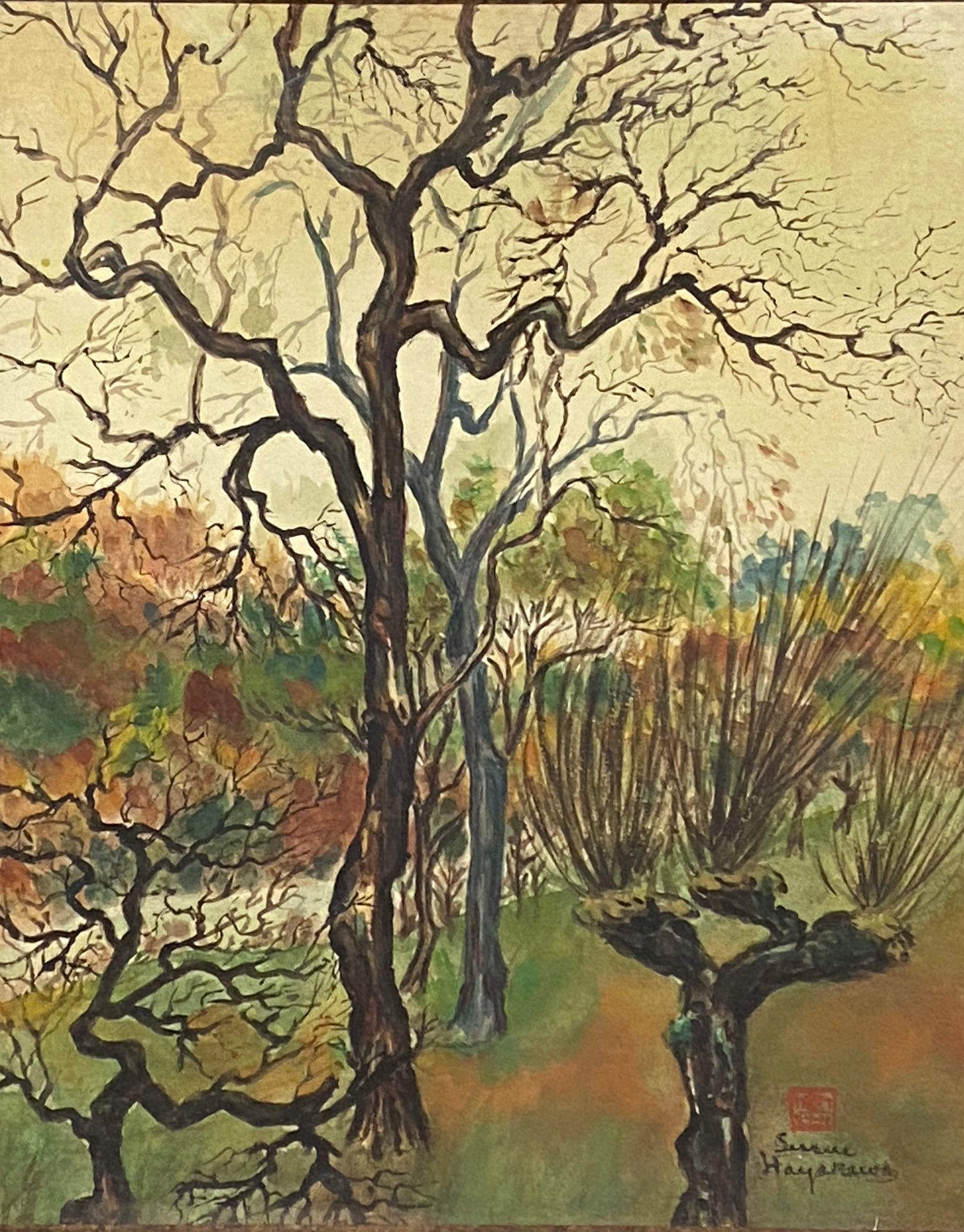 Null 20世纪的东方教育

水彩画表现冬天的树木景观。右下角有标记和签名 "Sessue Mayakawa"。