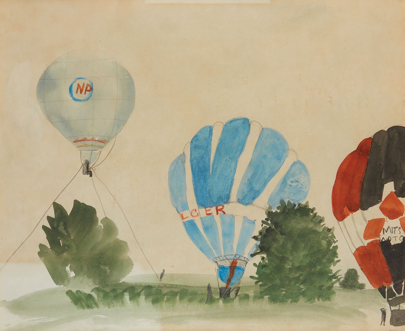 Null 玛丽-纽科姆（1922-2008）

热气球, 1992

纸上铅笔和水彩画

右下方有签名，背面有会签和标题

仙鹤画廊标签

29 x 34 厘米