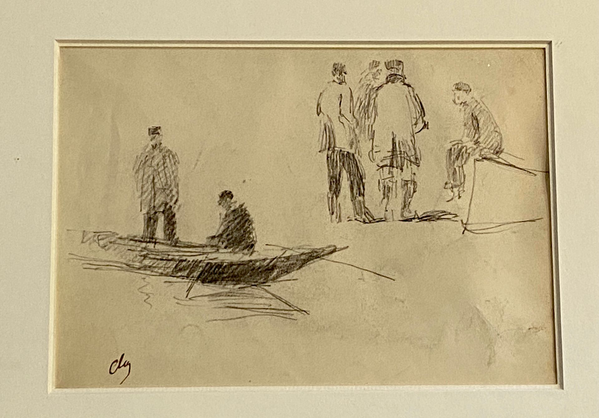 Null 阿尔贝-玛丽-勒布尔(1849-1928)

男子在船上，在后面的数字研究

石墨画，双面画，另一面是单字和印章。

尺寸：12,5 x 18厘米