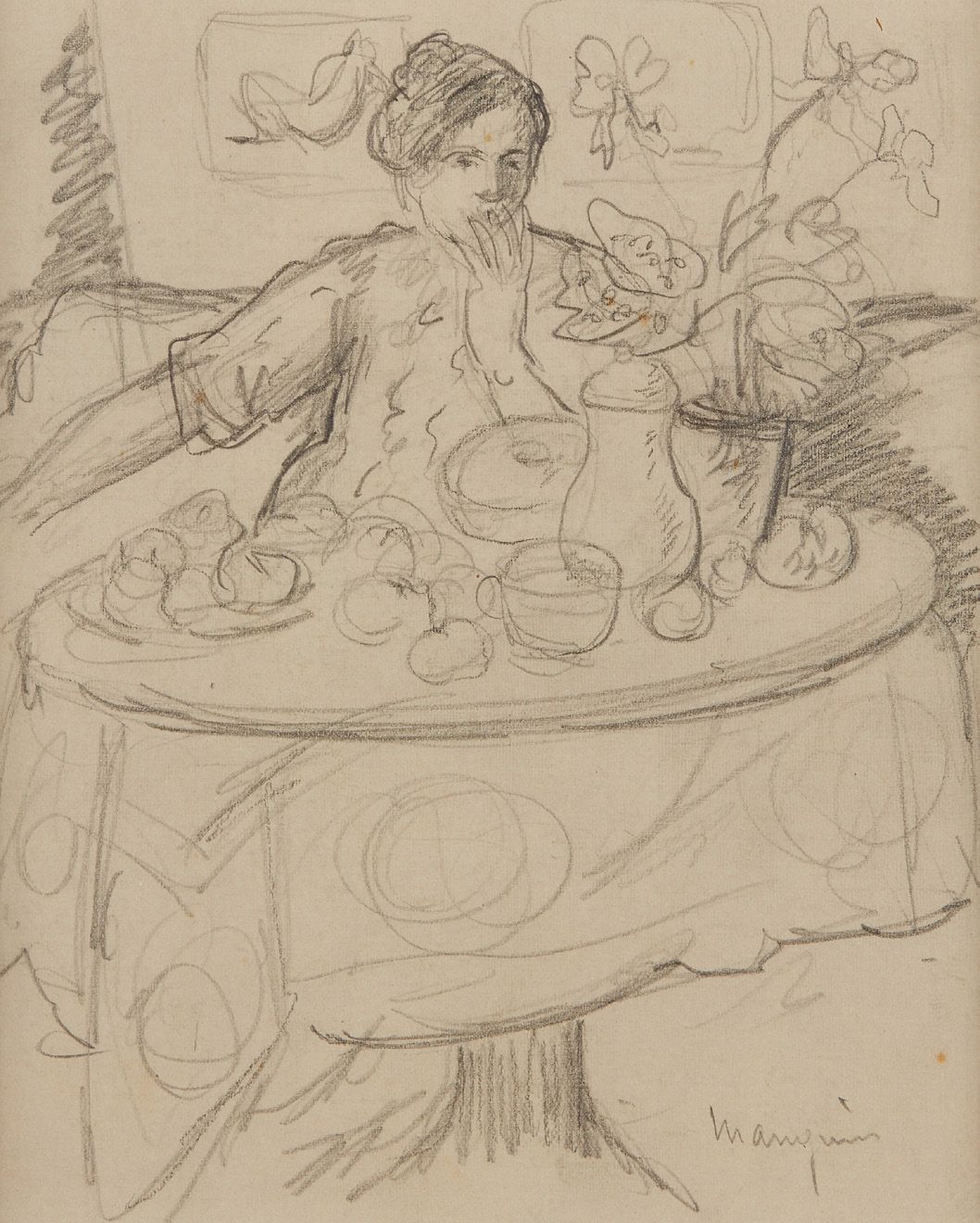 Henri MANGUIN (1874-1949) Jeanne attablée, circa 1917 Crayon sur papier. Signé e&hellip;