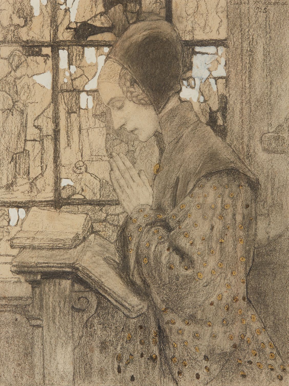 Edgard MAXENCE (1871-1954) Femme à la coiffe tenant un oiseau, 1925
Crayon, reha&hellip;