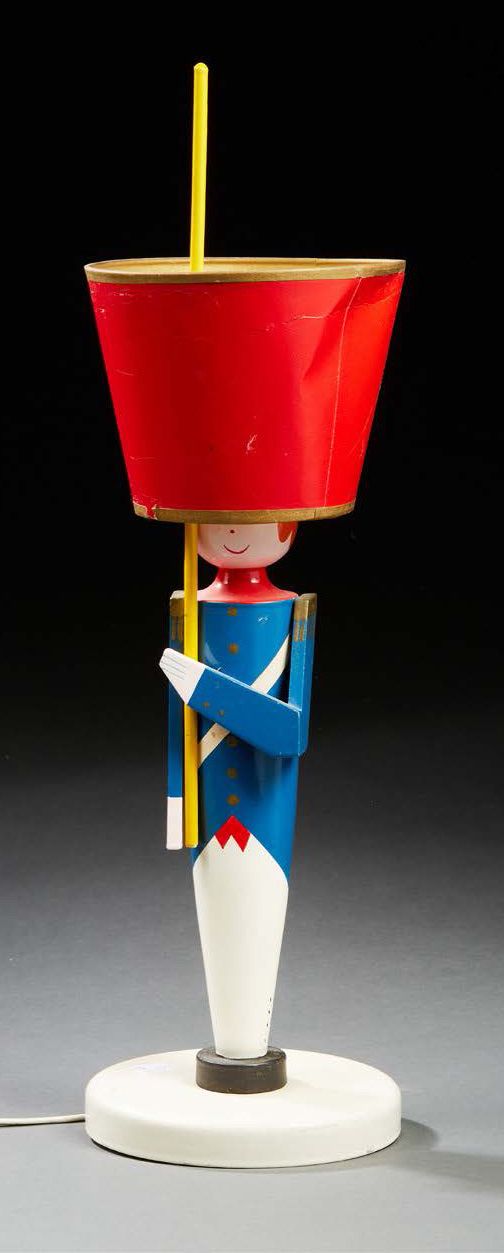 SUZANNE BONICHON Lampe "Soldat Empire"
Mehrfarbig lackiertes Holz
Circa 1960
H. &hellip;