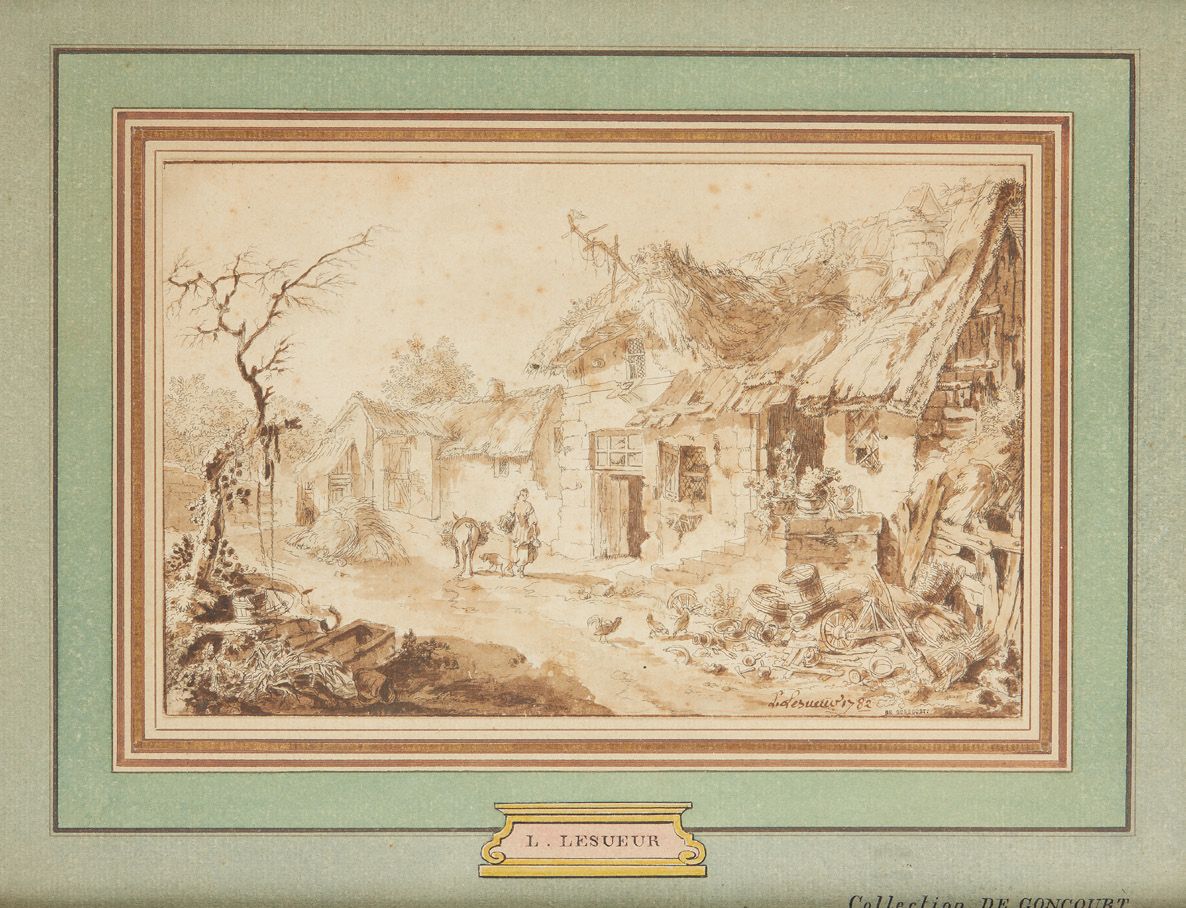 Louis LESUEUR (Paris 1746 - Hambourg 1803) La cour de ferme Plume et encre grise&hellip;