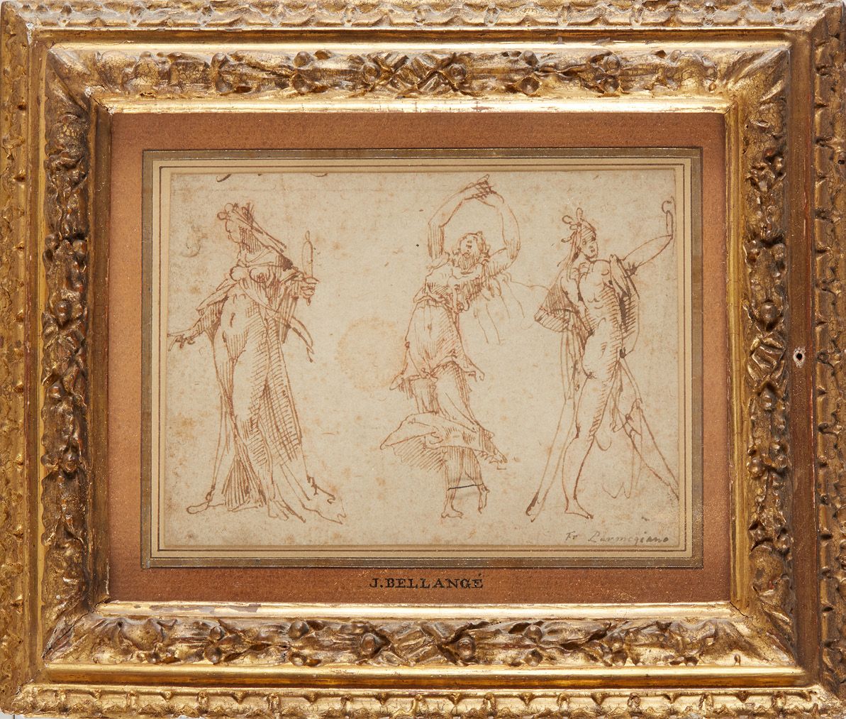 Ecole Italienne du XVIIIe siècle Trois figures à l'antique
Plume et encre brune
&hellip;