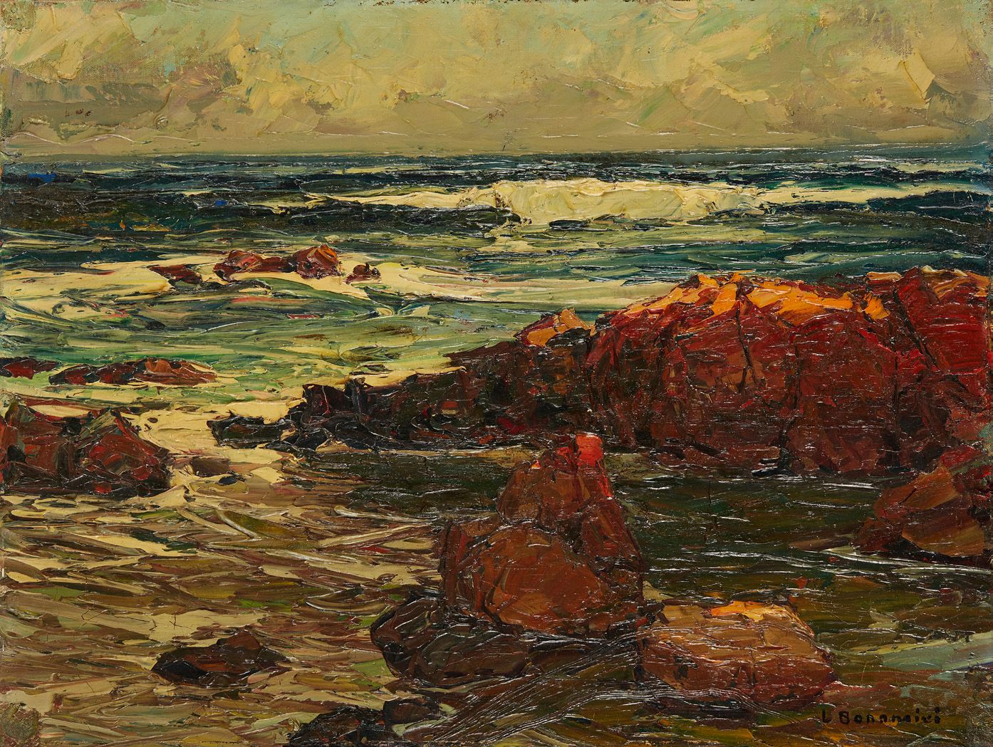 Louis BONAMICI (1878-1966) Bord de mer aux rochers
Huile sur toile.
Signée en ba&hellip;