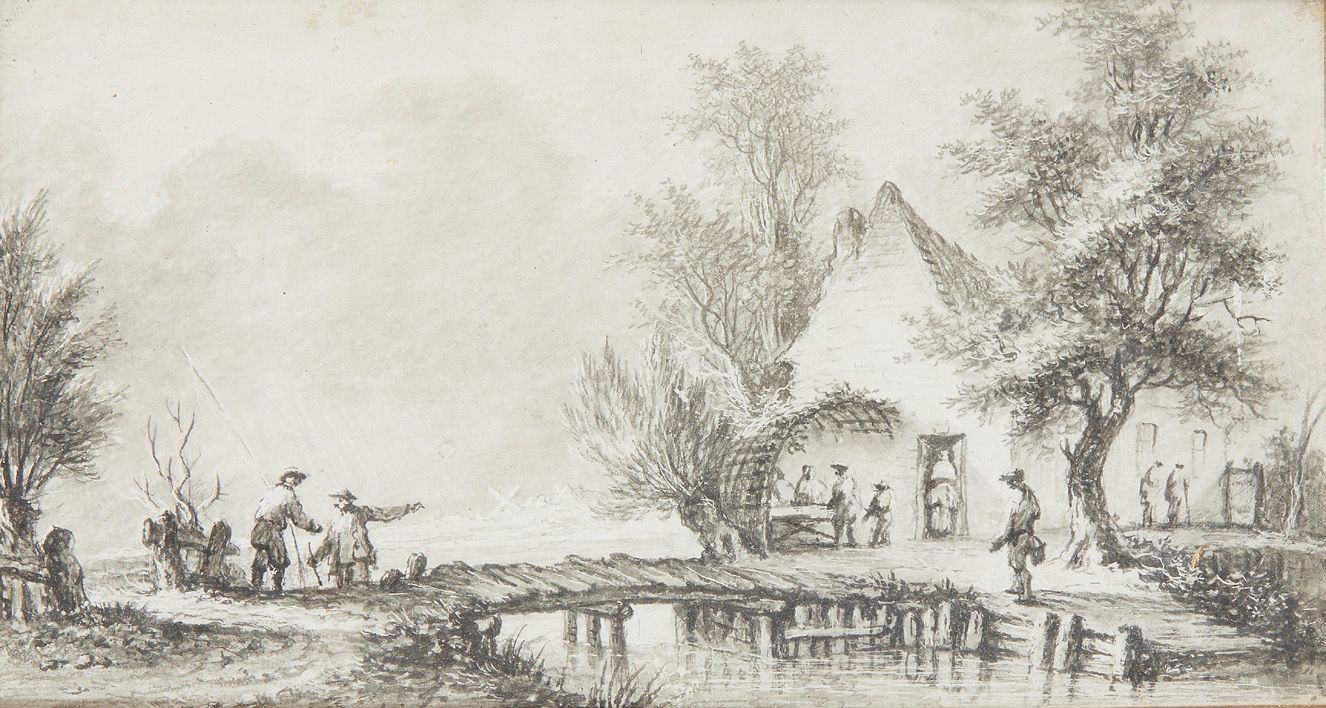 AIGNAN-THOMAS DESFRICHES (ORLÉANS 1715 - 1800) Pluma y tinta negra y gris, aguad&hellip;