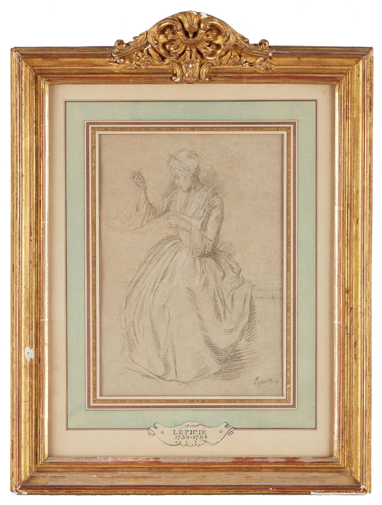 Nicolas Bernard LEPICIE (Paris 1735 - 1784) 坐着的女人的研究
米色纸上的黑石、红色粉笔和白色高光
右下角有签名 Le&hellip;