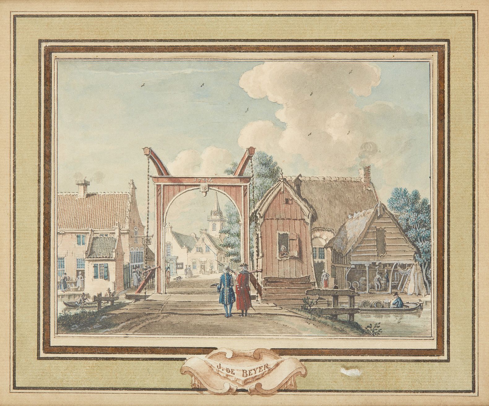 Jan de BEYER (Aarau 1703 - ? vers 1785) 荷兰村庄的广场
荷兰村庄的桥
一对图画，钢笔和灰黑色墨水，水彩画 在拱形门楣中央&hellip;