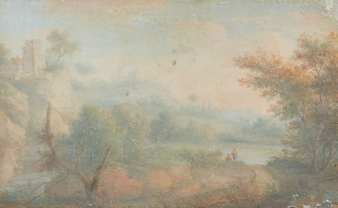 École FRANÇAISE du XXe siècle 两幅河边风景画
一对水彩画和水粉画
左下方有一个小签名 7.2 x 11.5 cm