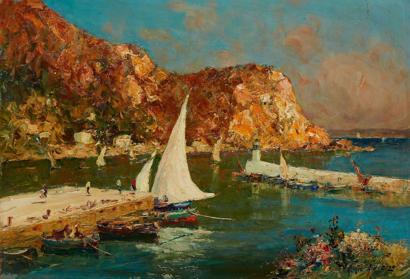 Mério AMEGLIO (1897-1970) 海边的帆船
板上油画。
右下方有签名。
38 x 55 cm
(面板上的裂缝)