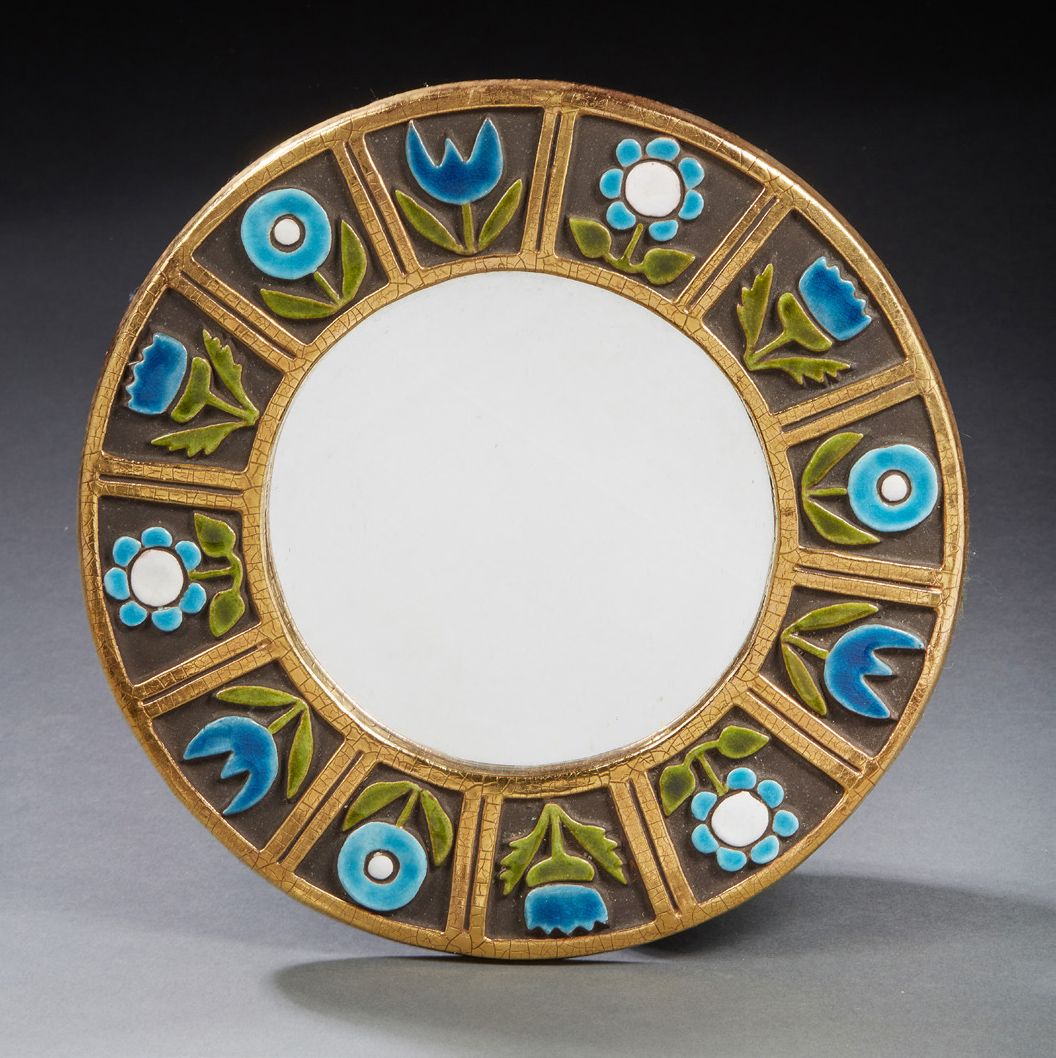 MITHÉ ESPELT (1923-2020) Spiegel Blumen aus Keramik
Durchmesser: 28,5 cm