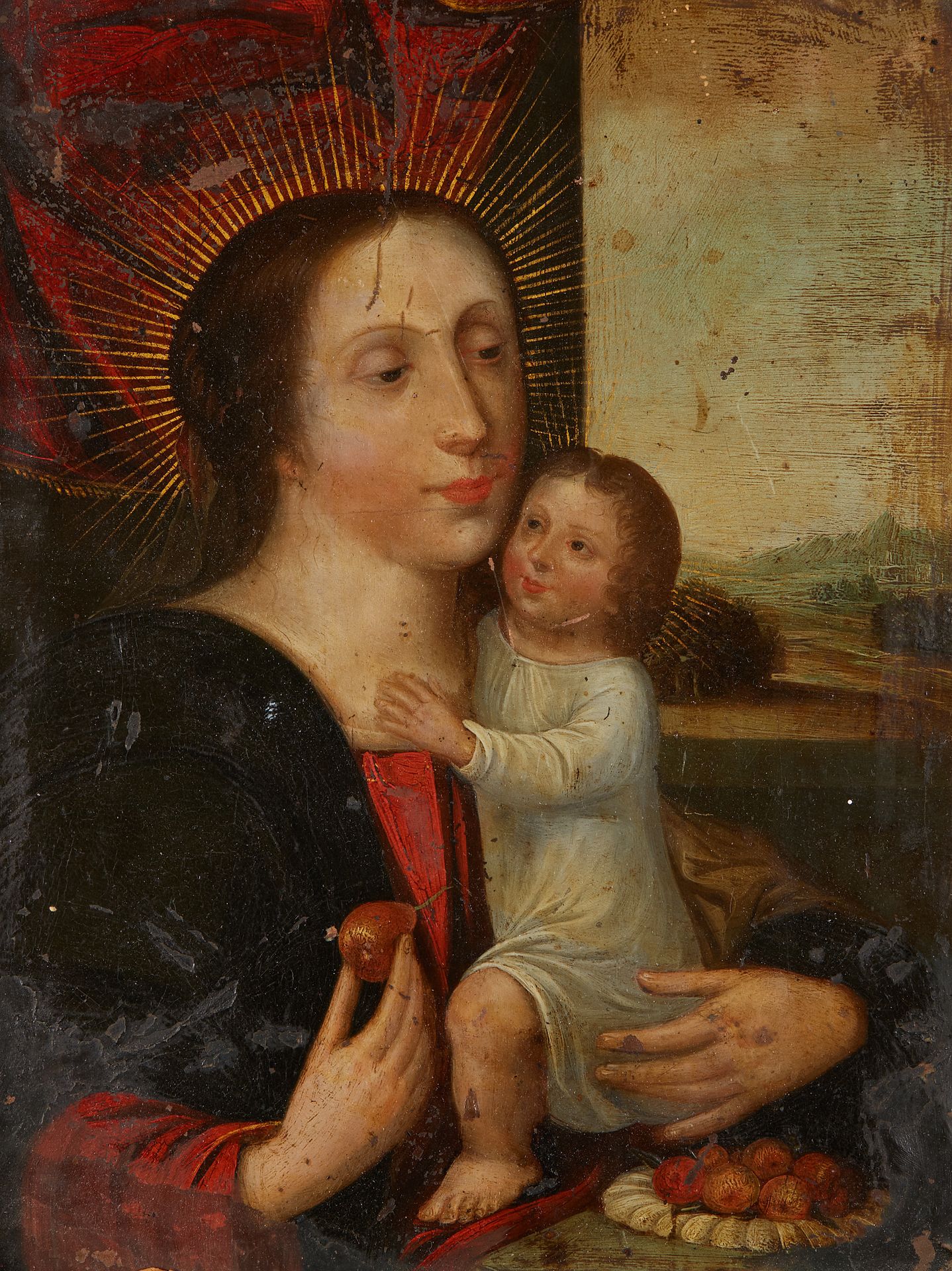 Null 17世纪的法国学校

圣母和圣婴与一盘水果

铜。

25,5 x 19,5厘米。