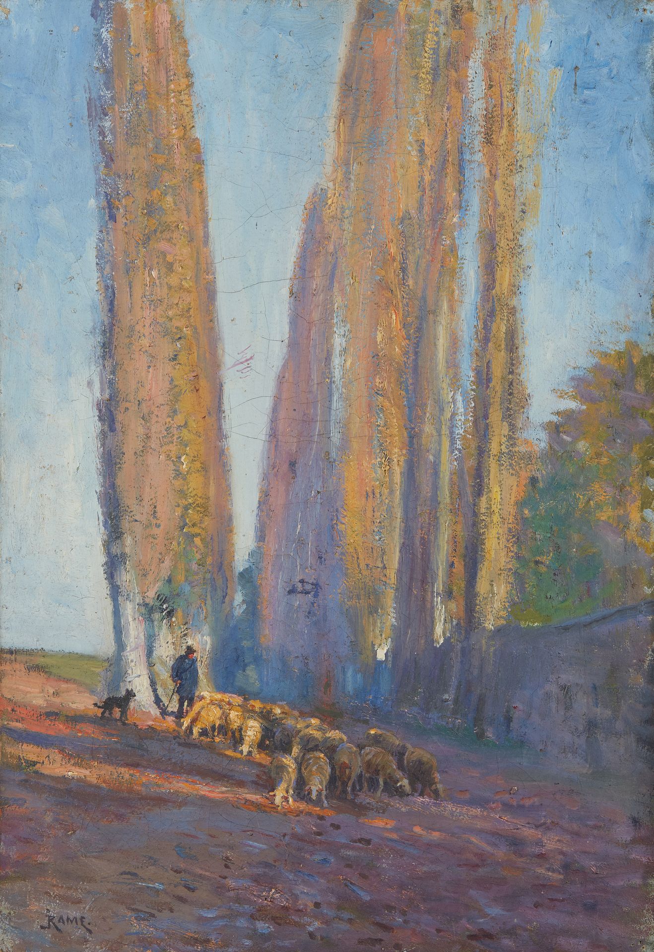 Null 儒勒-路易-拉梅 (1855 - 1927)

牧羊人

布面油画。

左下方有签名。

55 x 38厘米。

画布膨胀并部分固定在框架上