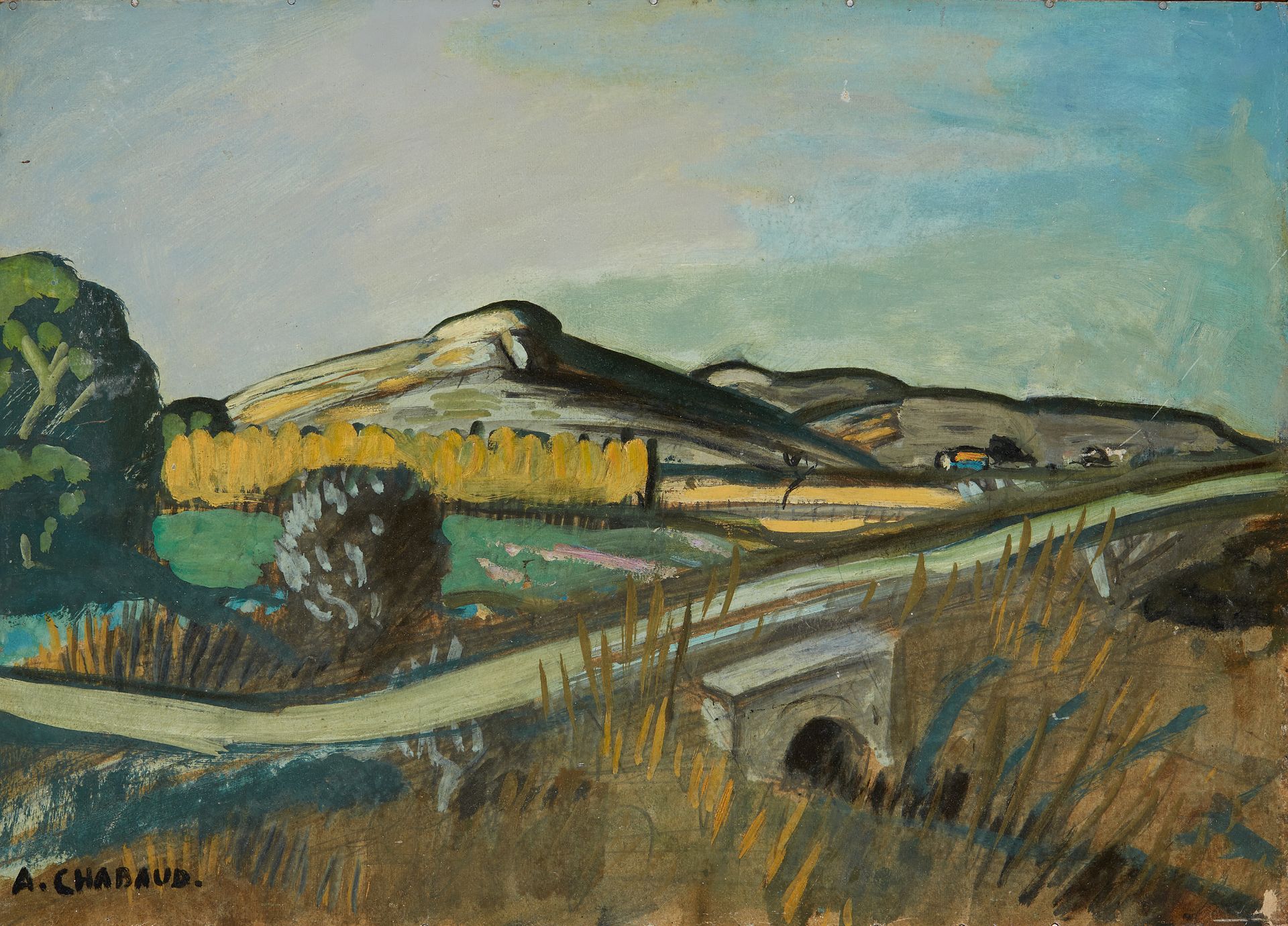 Null 奥古斯特-沙博德 (1882-1955)

景观与桥梁

纸板上的油彩。

左下方有签名。

37 x 52 厘米。

有小块缺失。
