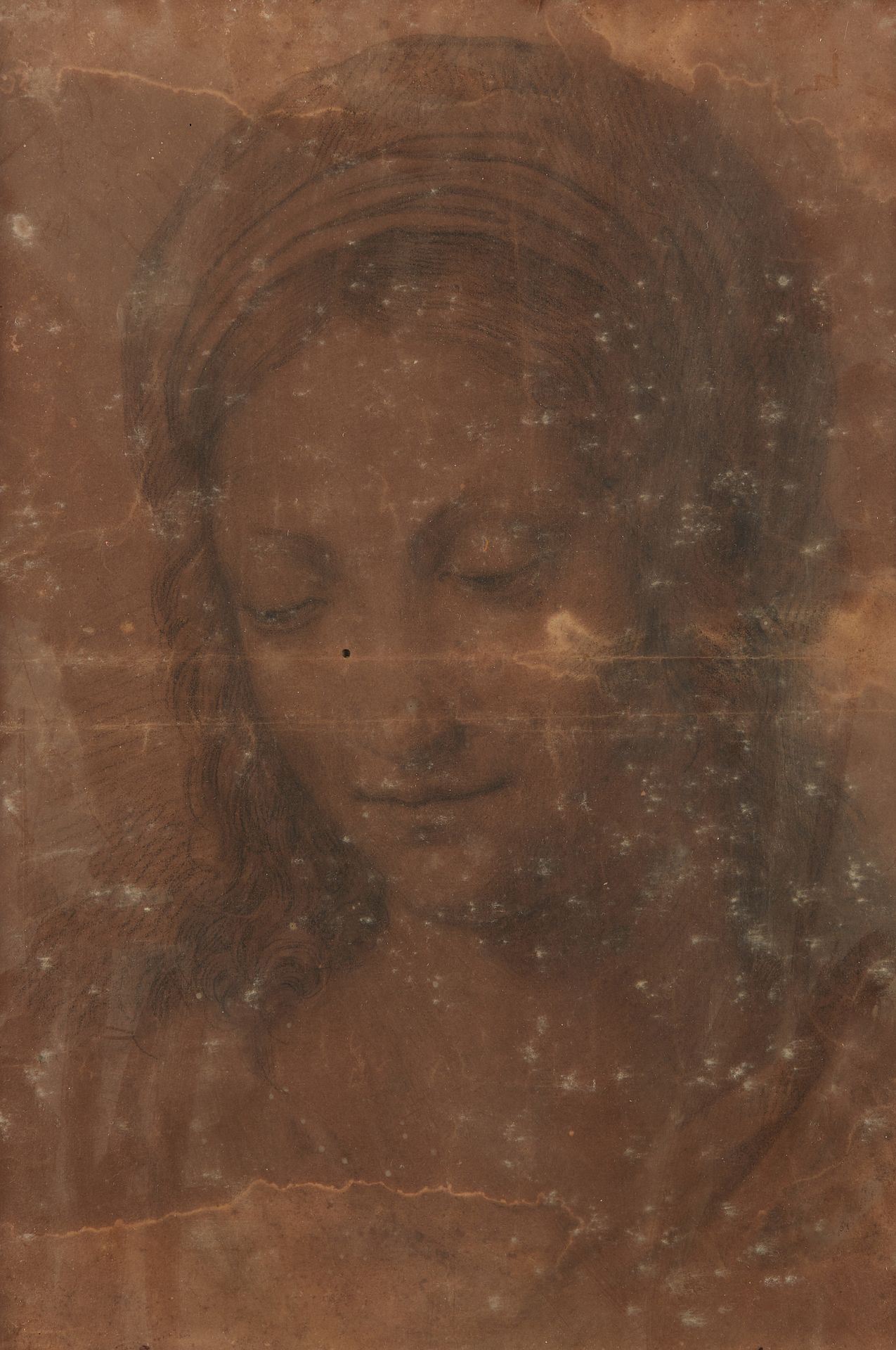 Null 1800年左右的学校

圣母的画像

纸上铅笔画。

32,5 x 22 cm。

湿润，变色，有褶皱和小孔。