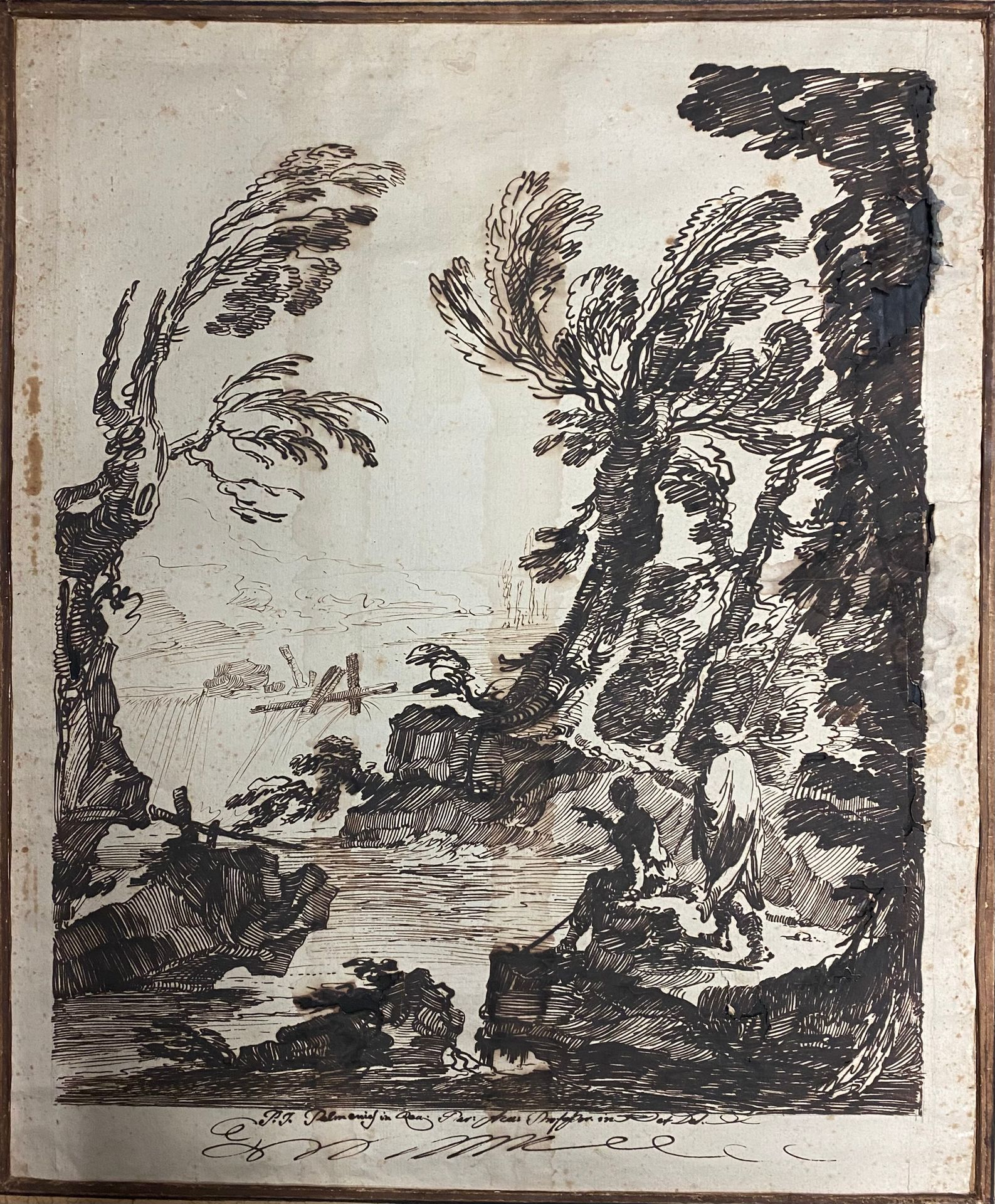 Null 皮特罗-雅克波-帕尔米耶里（Pietro Jacopo PALMIERI）（博洛尼亚1737-都灵1804）。

瀑布附近的一对步行者

黑色水洗。
&hellip;