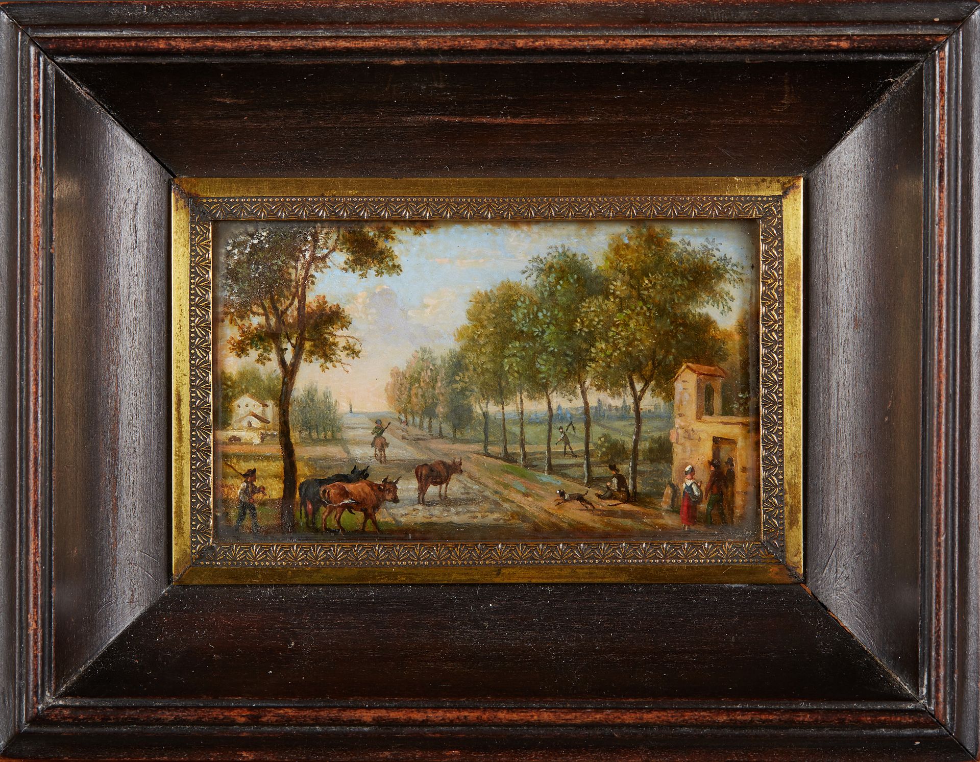 Null 
19th CENTURY SCHOOL

Country road with cows

Rectangular miniature.

Dimen&hellip;