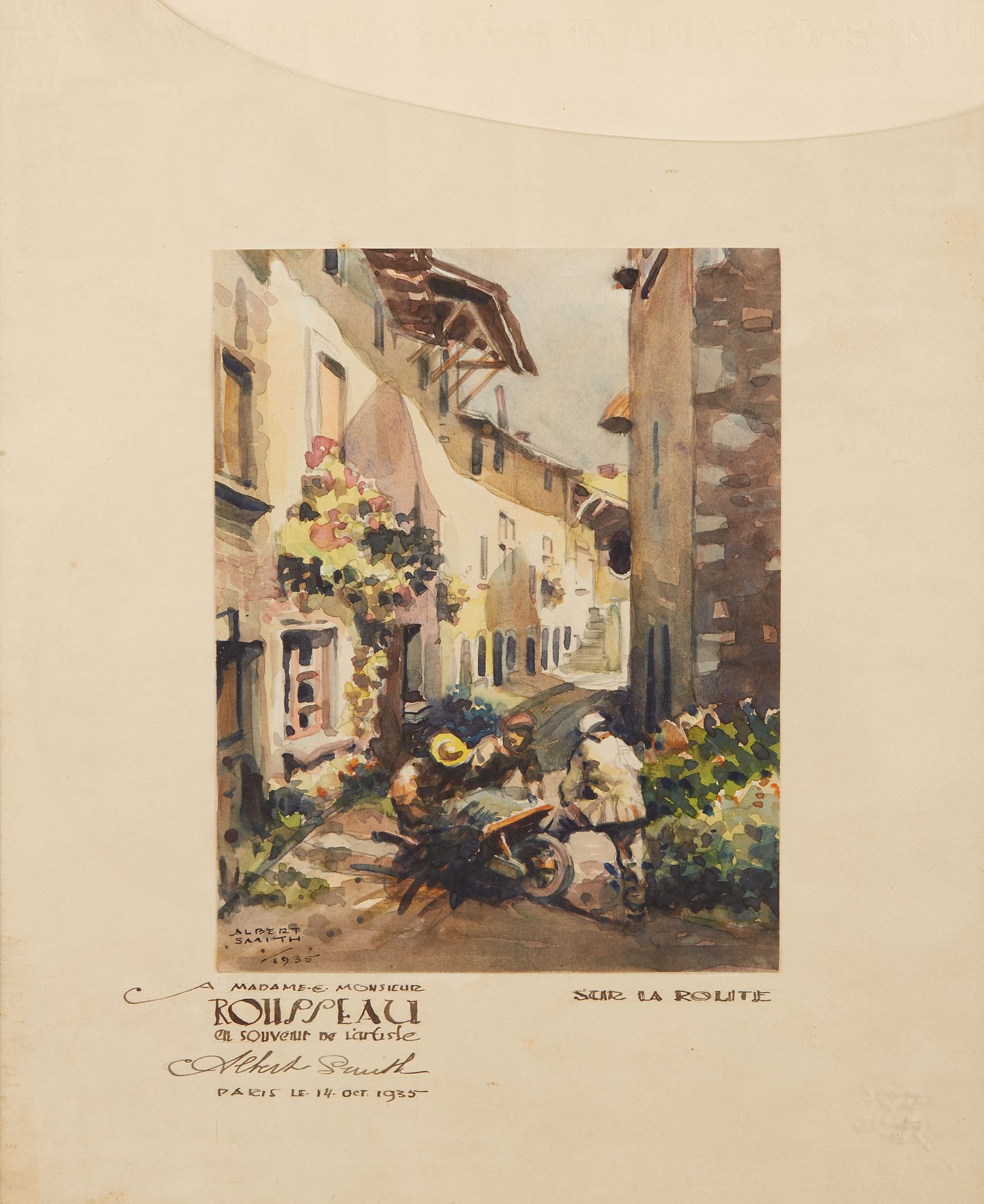 Null 艾伯特-史密斯 (1896 - 1940)

在路上

纸上水彩画，左下角签名，日期为1935年。

给卢梭先生和夫人的关于支持的亲笔信。

20,5&hellip;