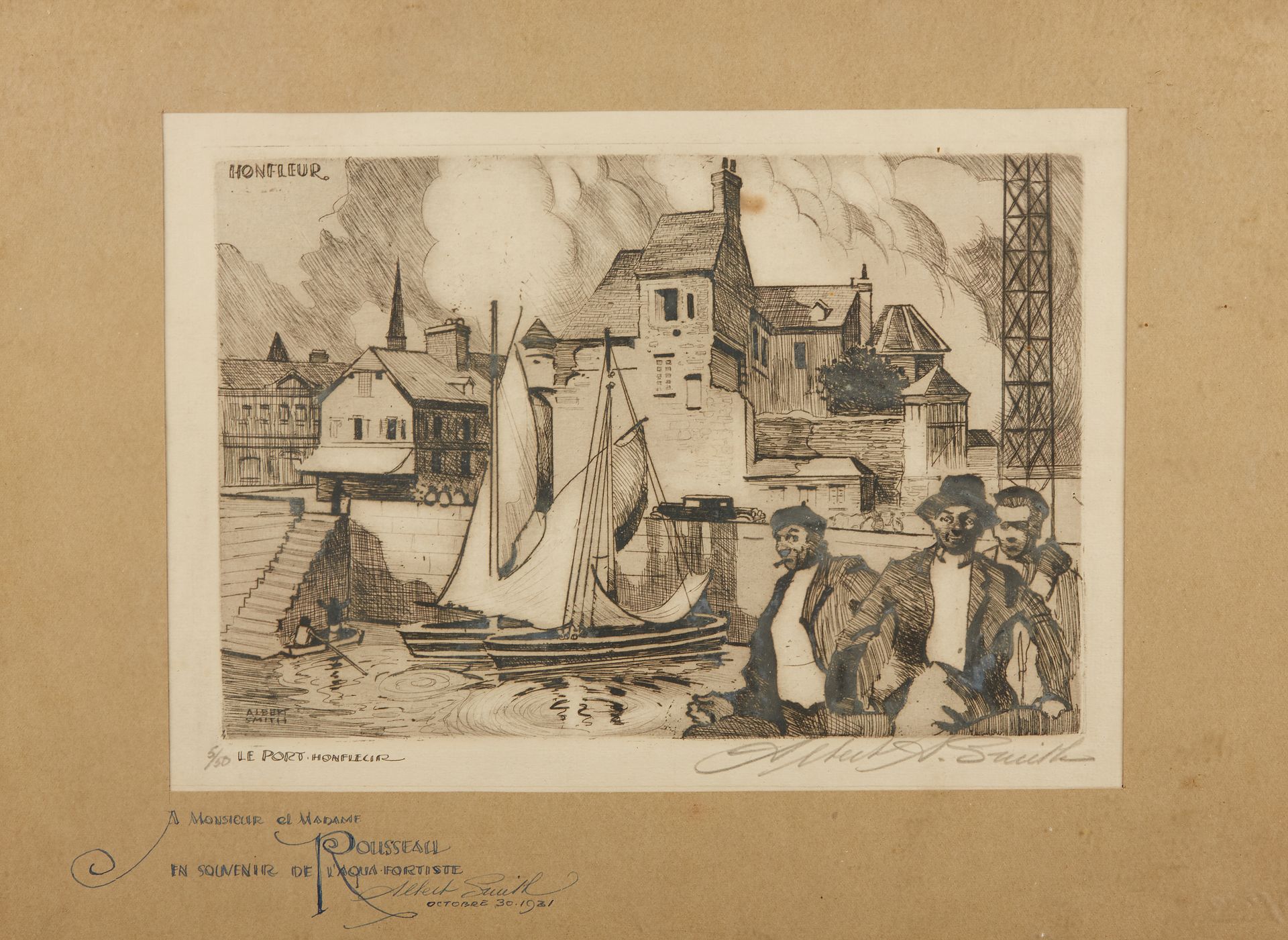 Null 艾伯特-史密斯 (1896 -1940)

港口 - 翁弗勒尔

黑色石版画，有签名和编号5/50，艺术家在通行证上的亲笔签名寄给卢梭夫妇1931年。&hellip;