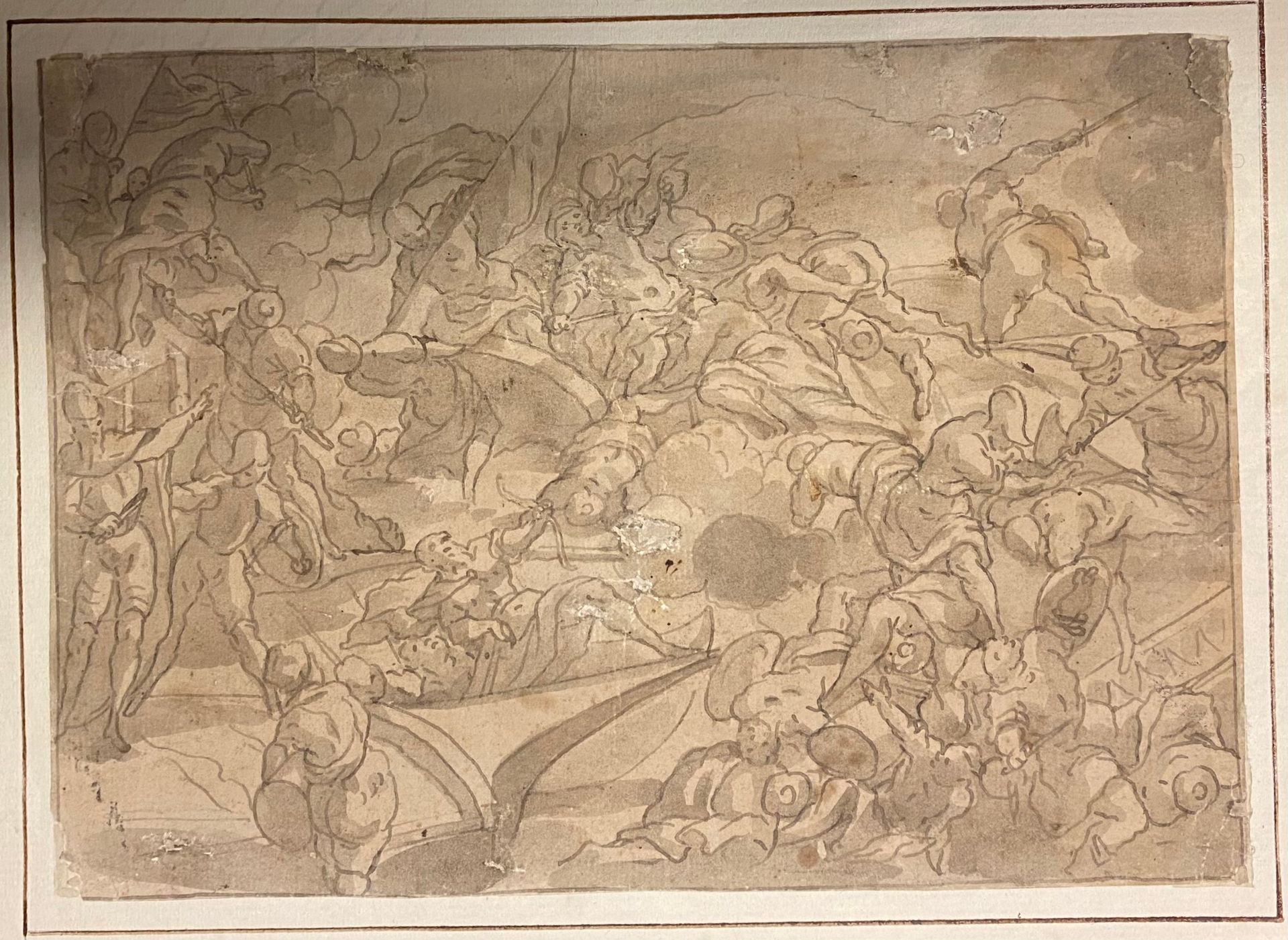Null 18世纪的意大利学校

战斗场景

钢笔和棕色墨水，灰色和棕色水洗。

14,5 x 20,5厘米。