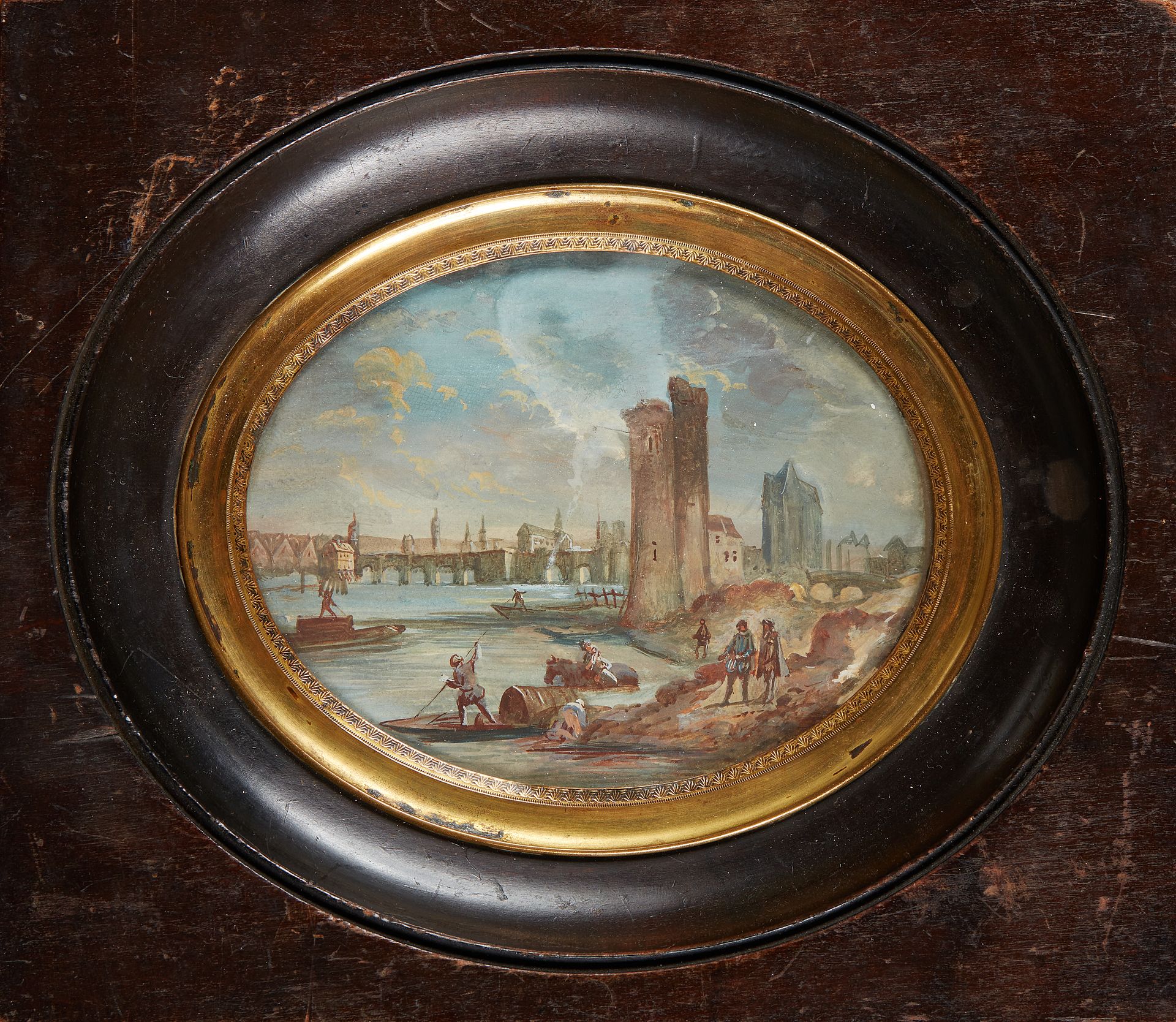 Null 
19世纪的学校

动画的港口场景

椭圆形的微型画，纸上水粉画。

目测尺寸：7.5 x 9.5厘米。