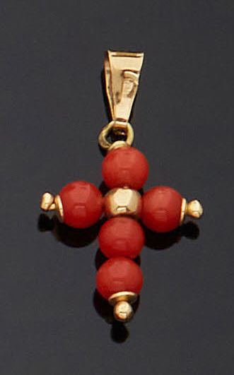 Null Set of a NECKLACE and two small coral PENDANTS: one forming a cross, the ot&hellip;