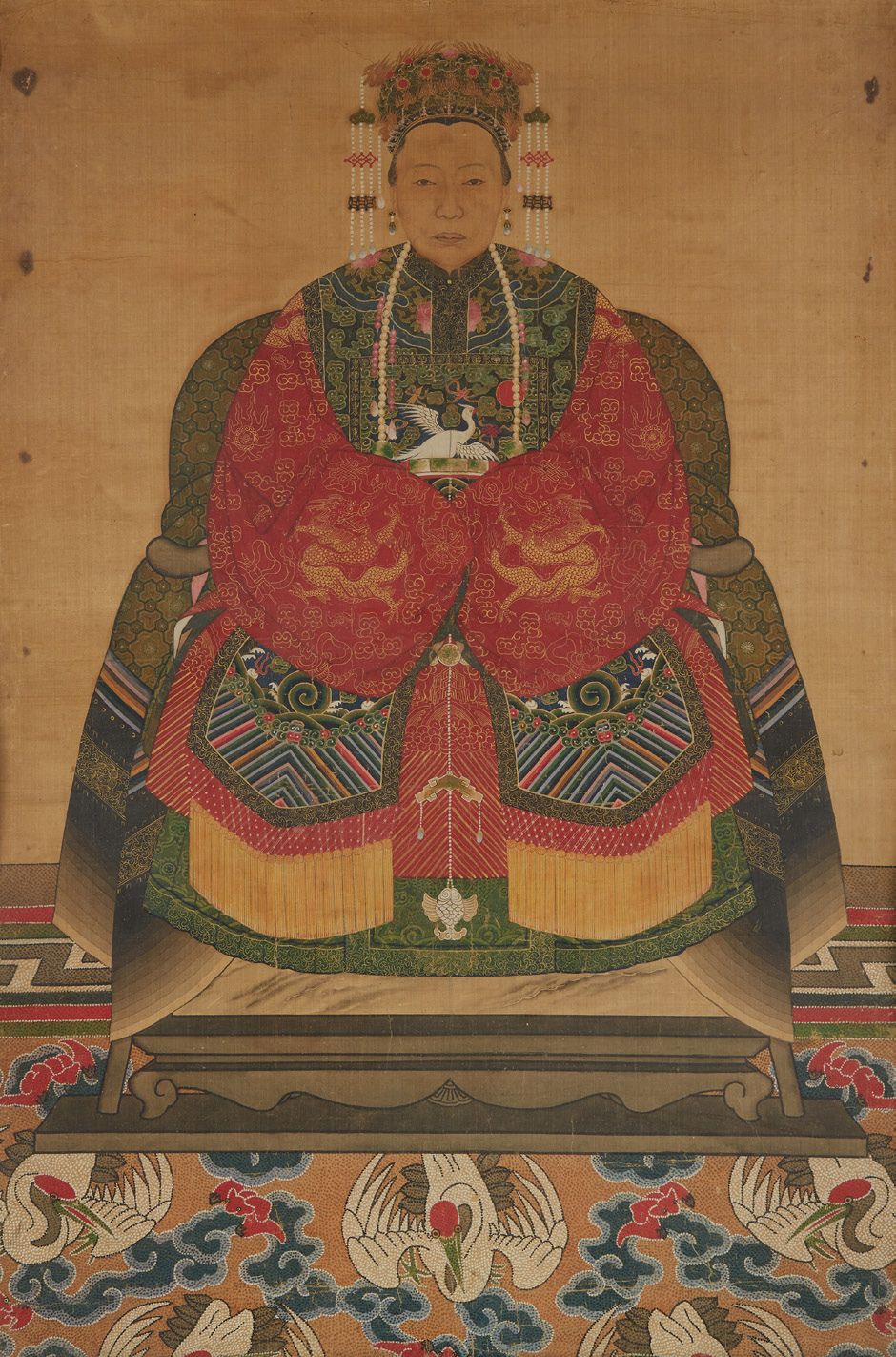 CHINE, fin XIXe siècle Portrait d'ancêtre à l'encre et couleurs sur soie représe&hellip;