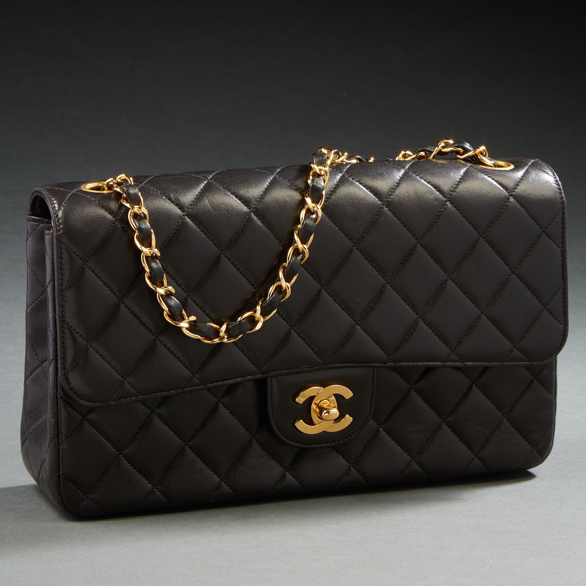 CHANEL Lambskin/Gold-Tone Metal Mini Flap Bag with Top Handle for