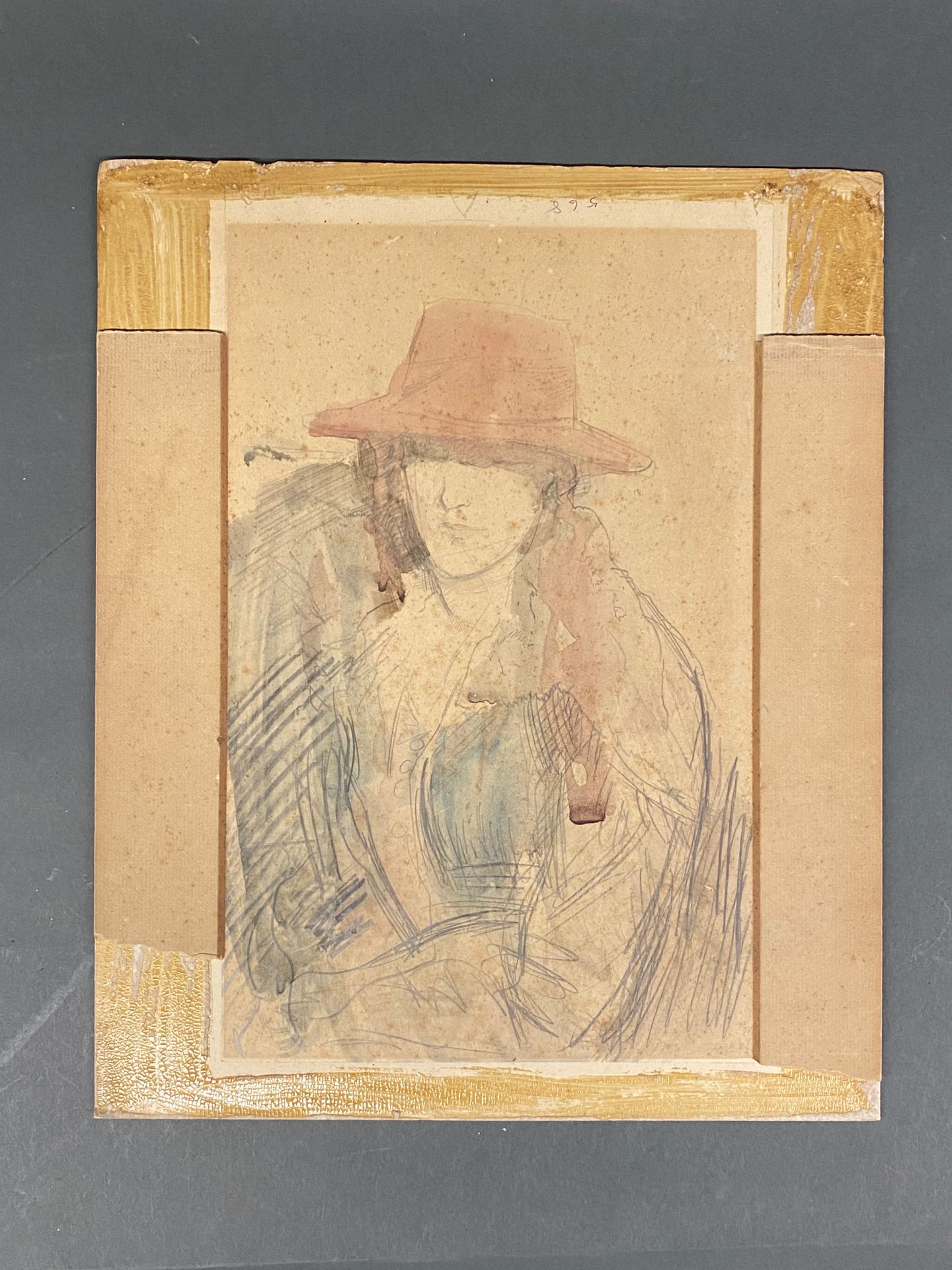 Null Ecole du XXème siècle
Portrait de femme au chapeau rose 
Dessin aquarellé s&hellip;