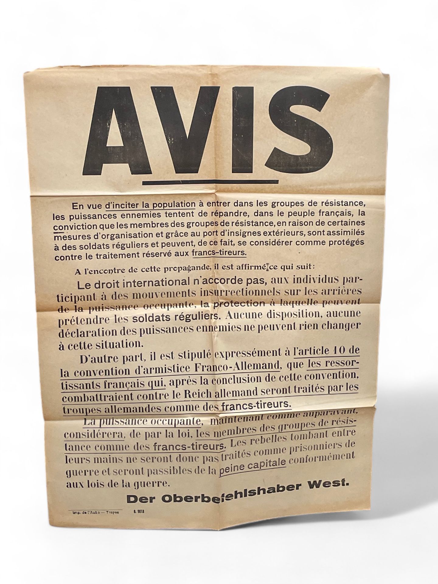 Null MILITARIA - WAR 1939-45 - RESISTANCE
NOTICE
French poster issued by the Ger&hellip;
